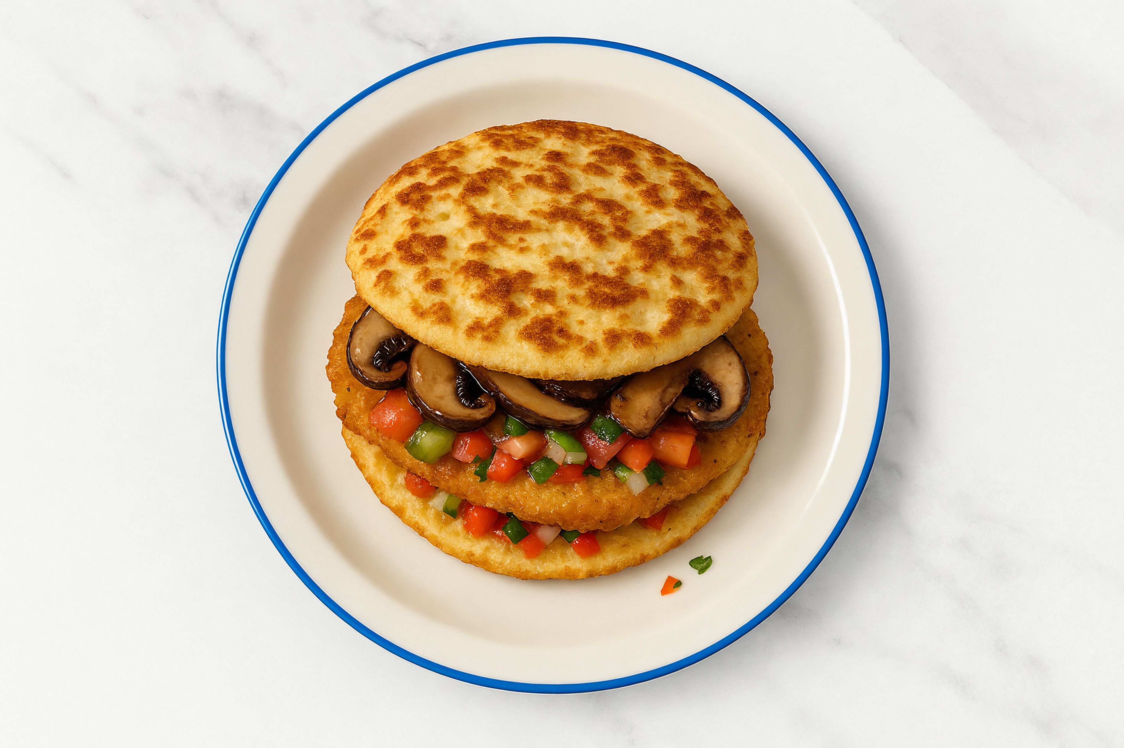 Mexican "Chicken" Tenders Sandwich with Portabellas on Cauliflower Rounds