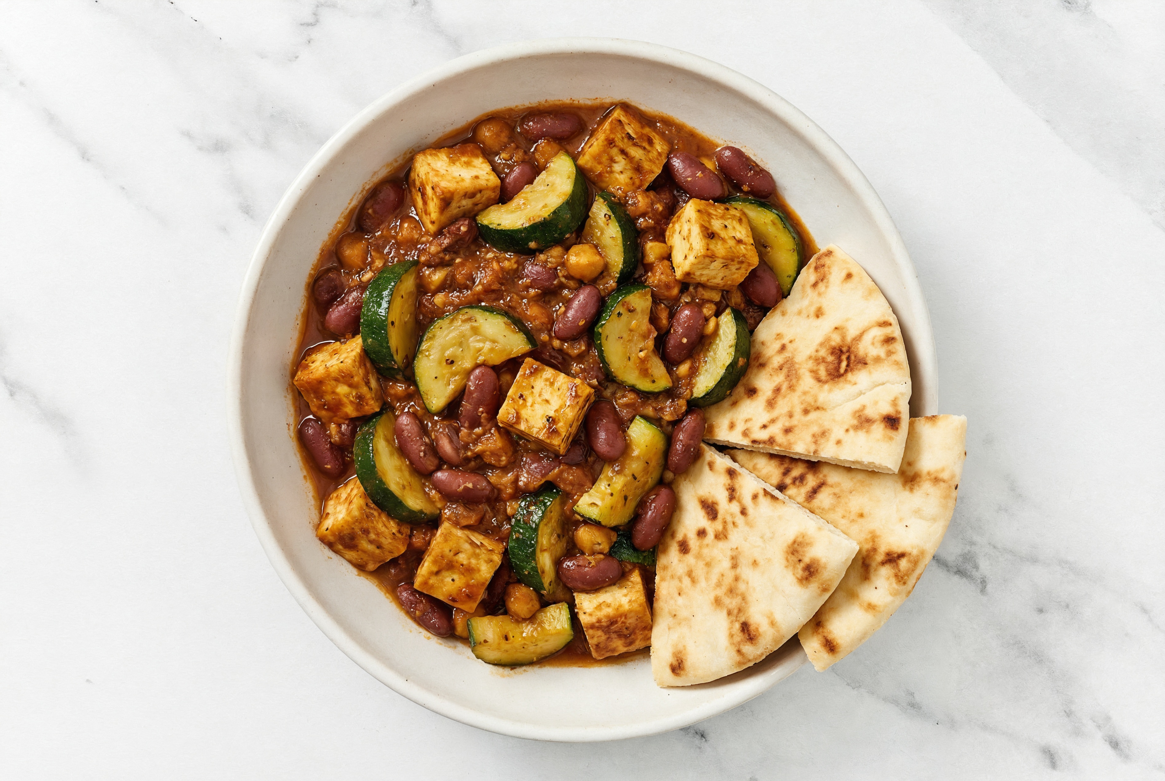 Creole Bean + Tofu Bowl with Pita Wedges