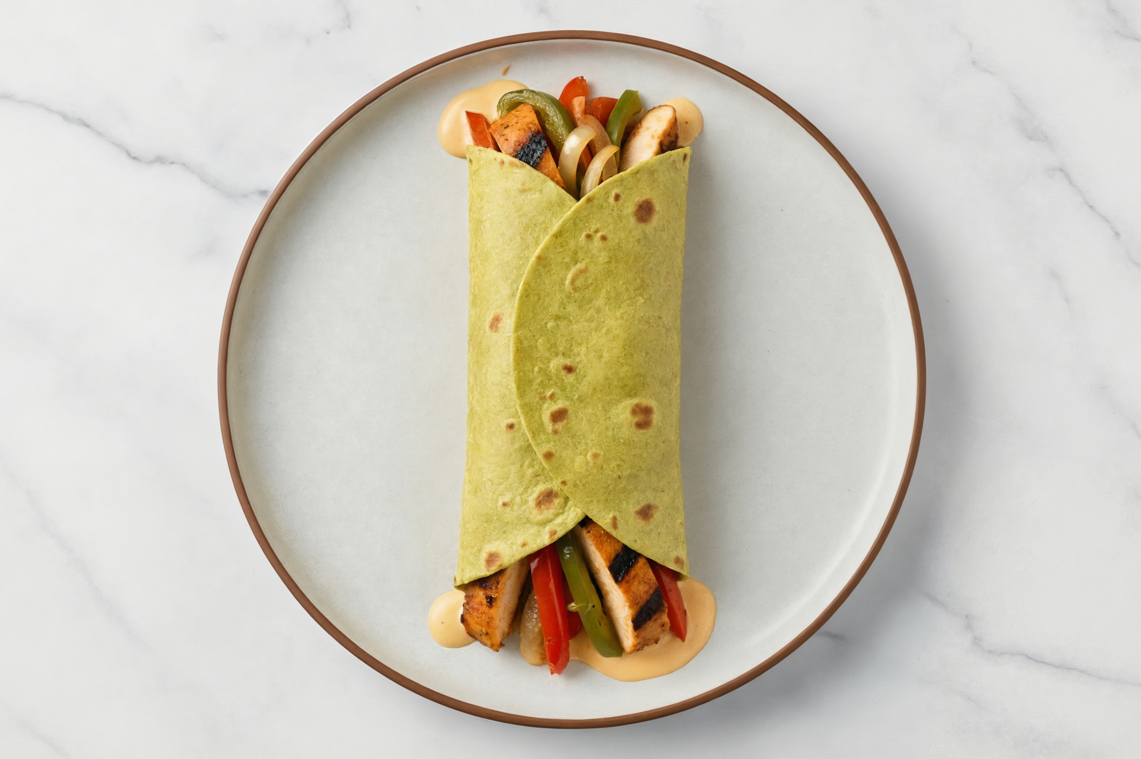 Chicken Cheesesteak Wrap with Spinach Tortilla