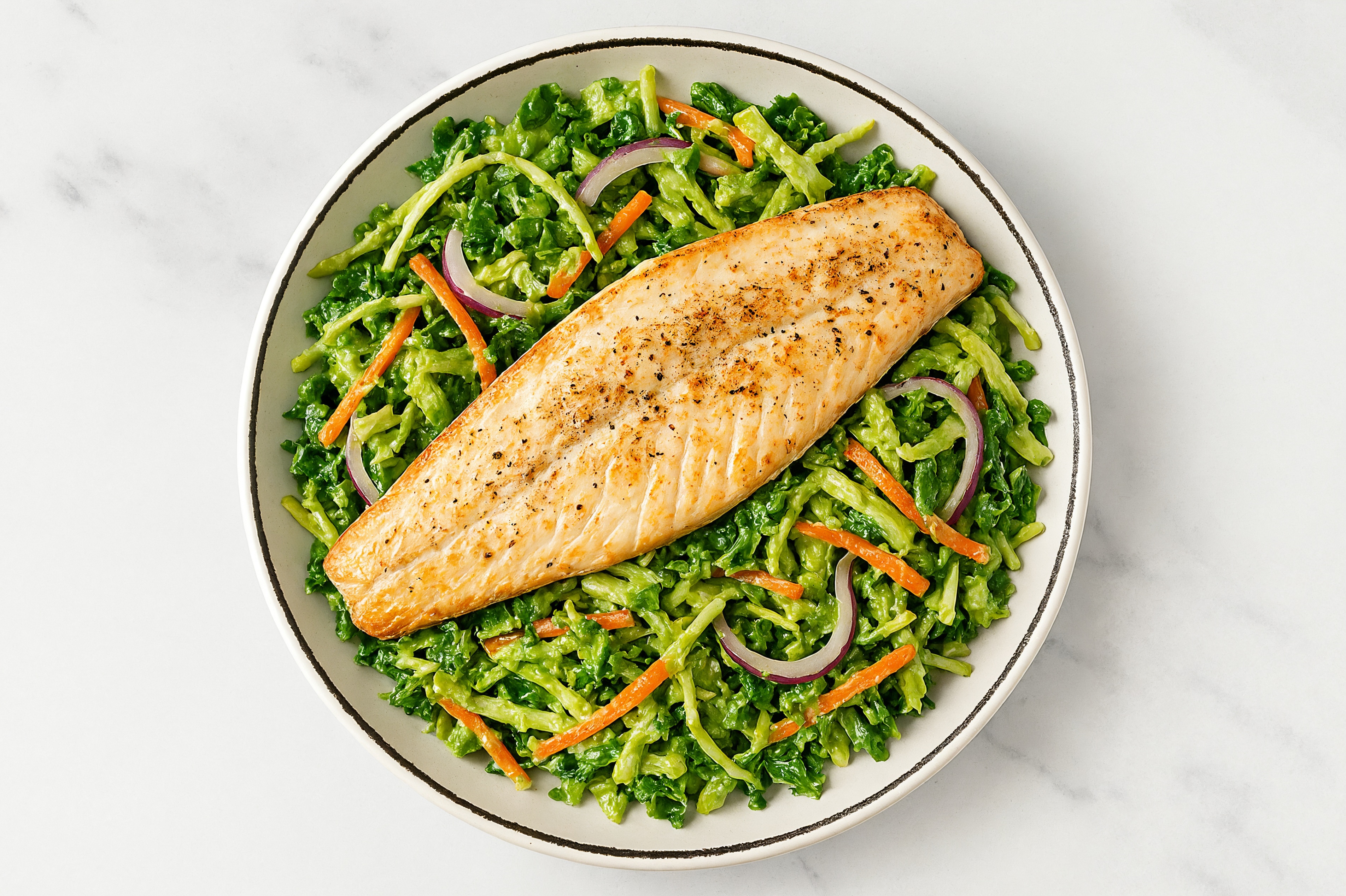 Superblend Salad with Trout, Onion & Avocado