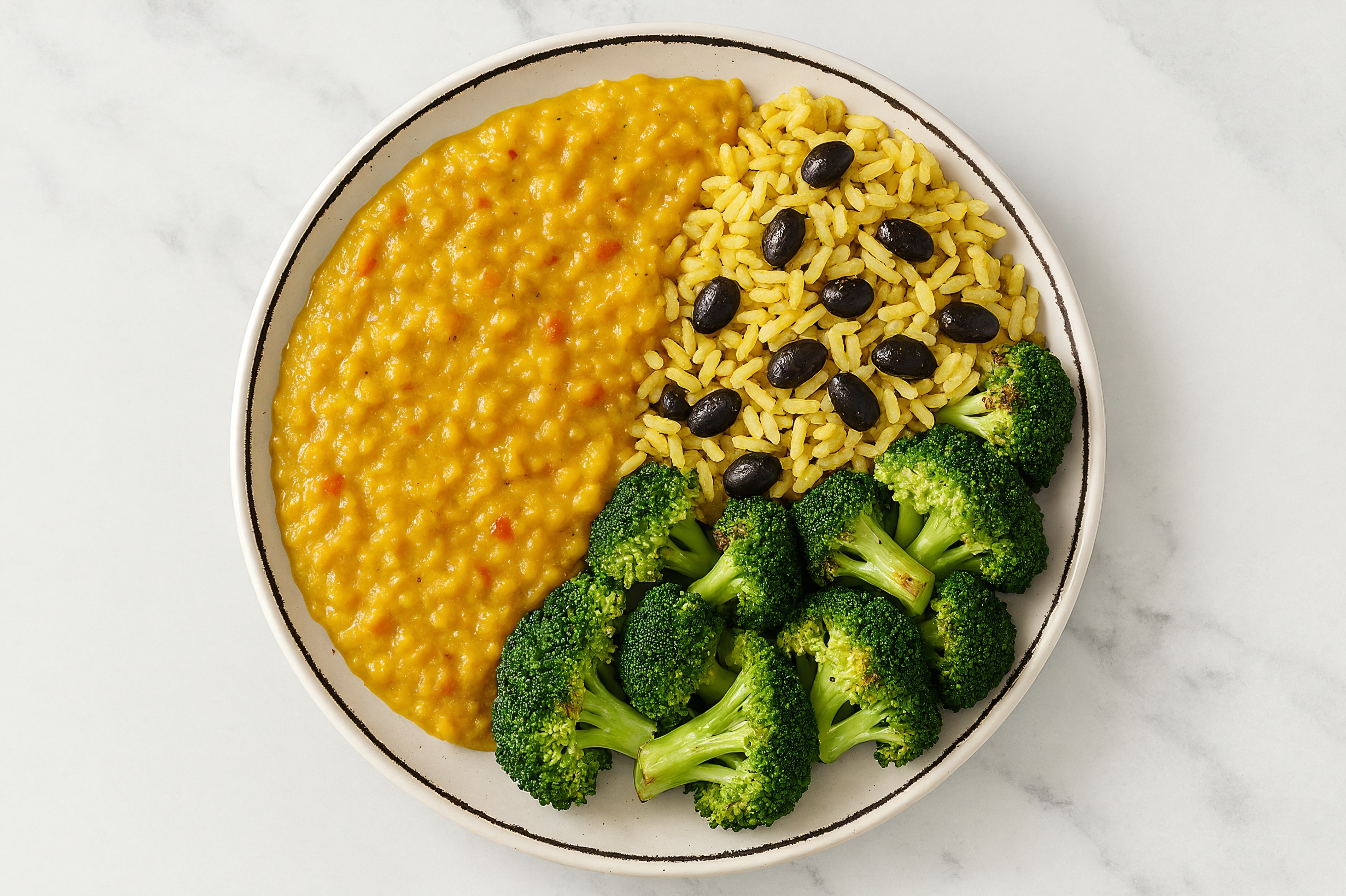  Broccoli Red Lentil Dal Bowl over  Rice with Beans