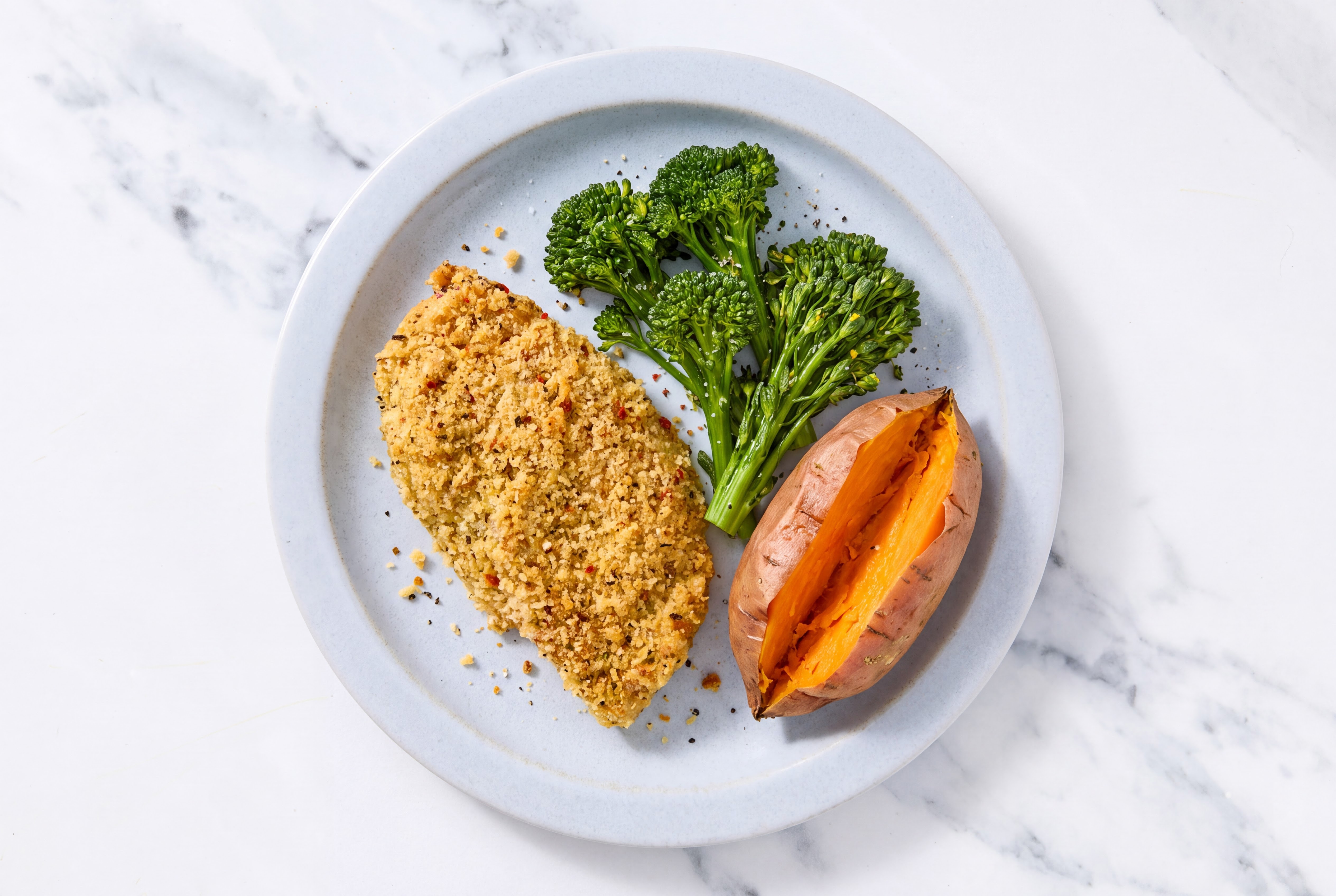 Parmesan Breaded Chicken Cutlet with Baby Broccoli & Sweet Potato
