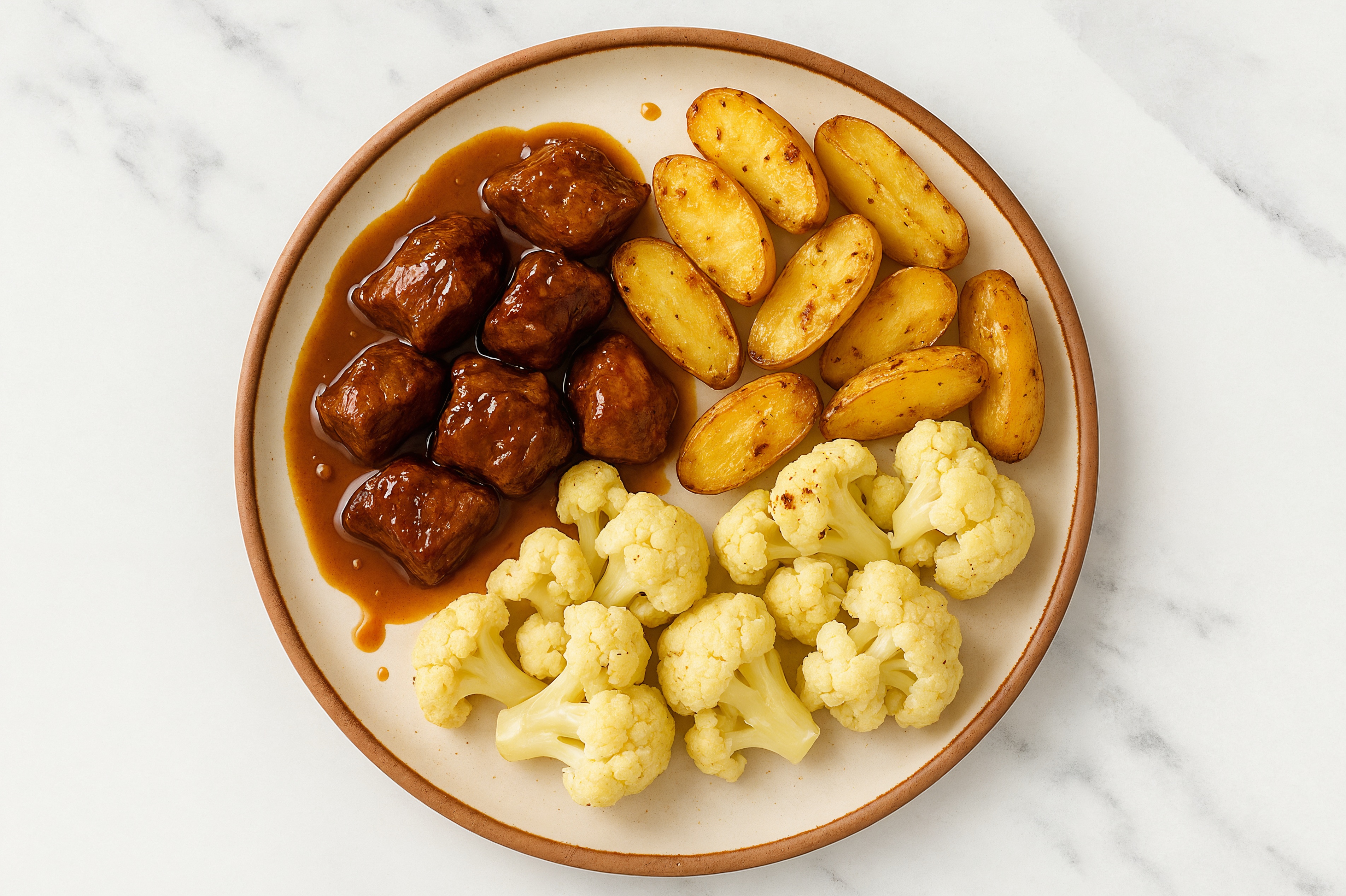 Sesame-Ginger Seared Lamb with Fingerling Potatoes & Cauliflower Florets
