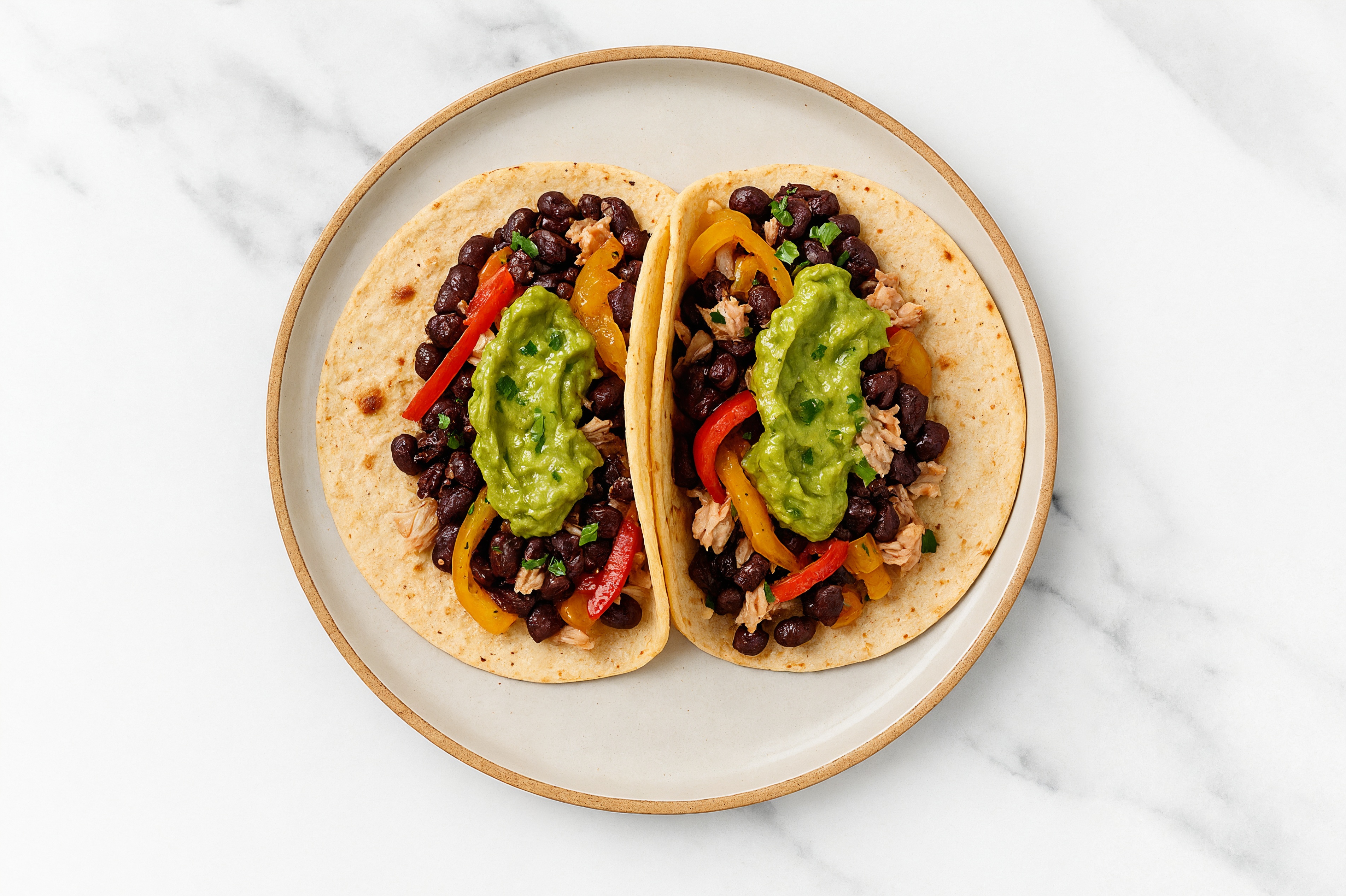 Herby Cuban Spiced Black Beans Bean Tacos with Seared Tuna & Guacamole