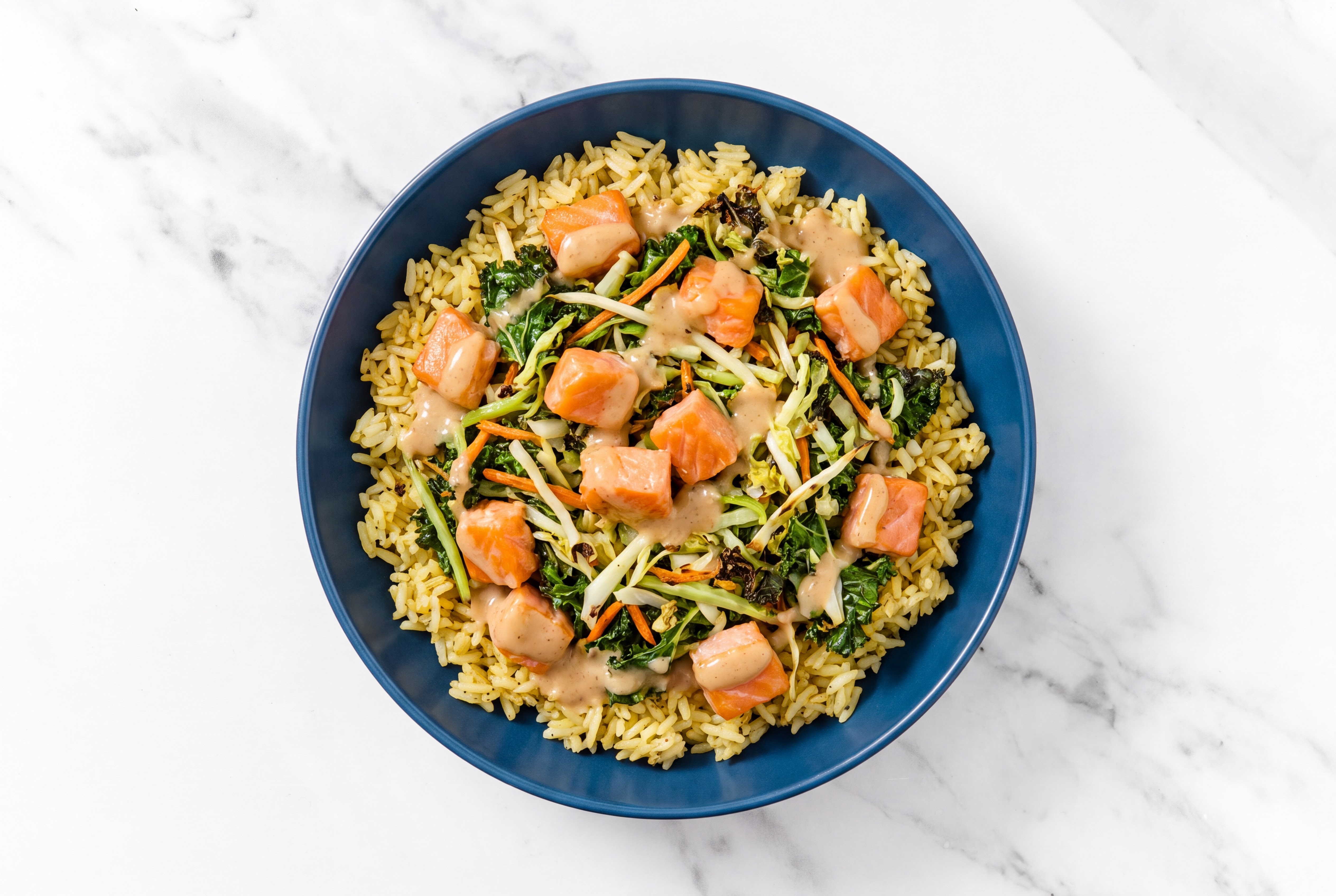 Super Gingery Ponzu Poké Salmon Protein Bowl with Seasoned Jasmine Rice