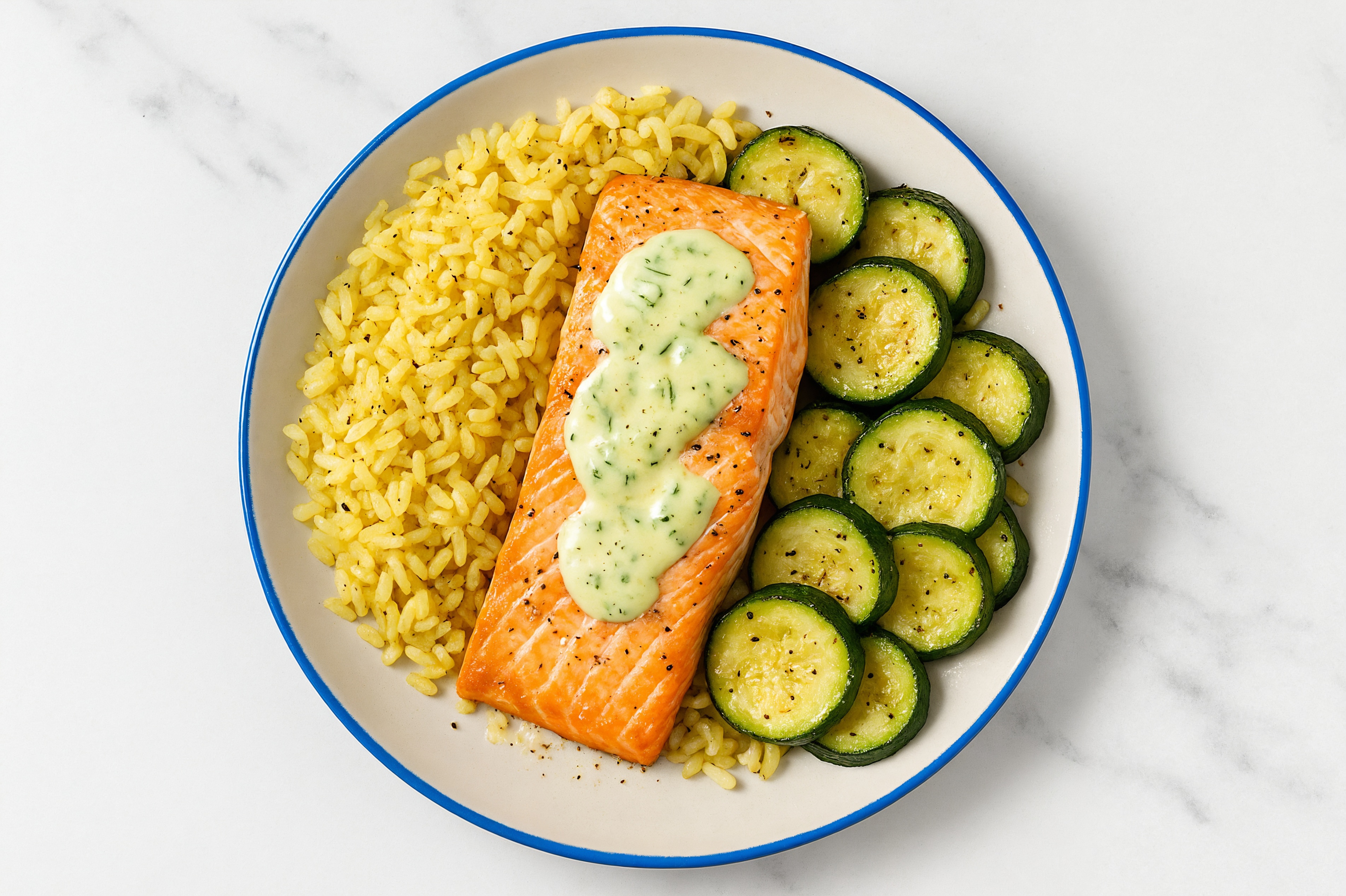 Roasted Salmon with Zucchini + Dill Sauce