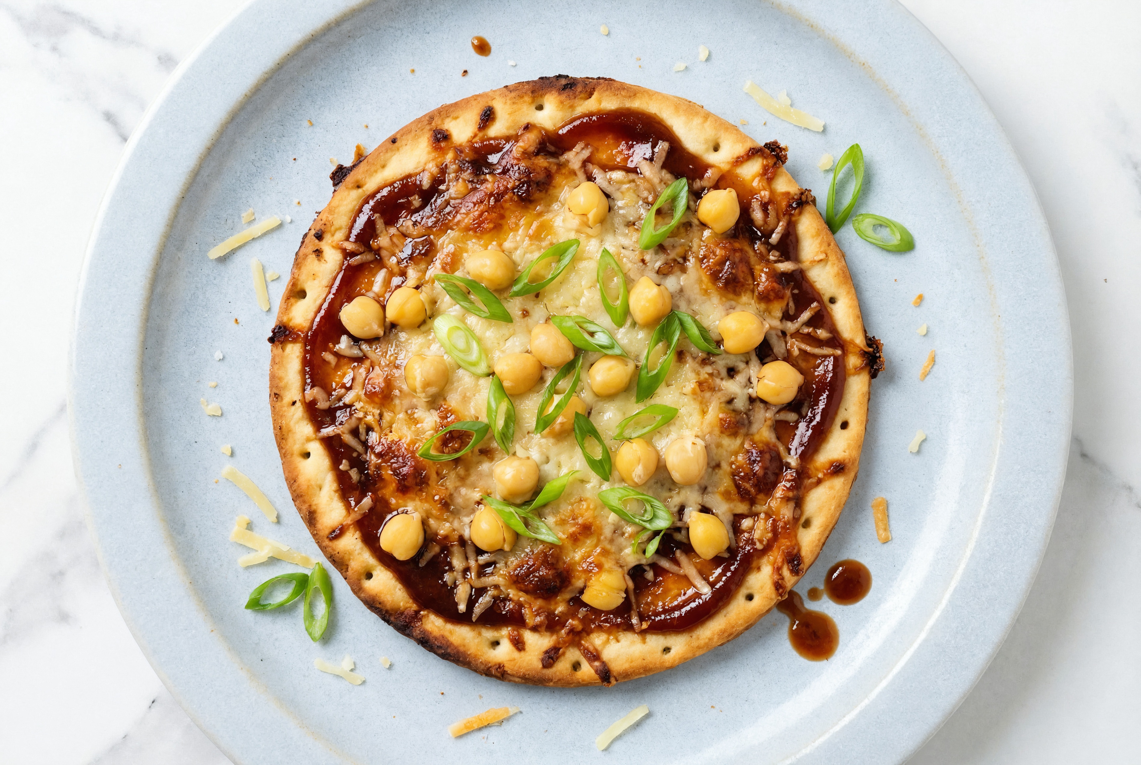 BBQ Chickpea Gluten-Free Pizza with Scallions with Grated Parmesan Cheese