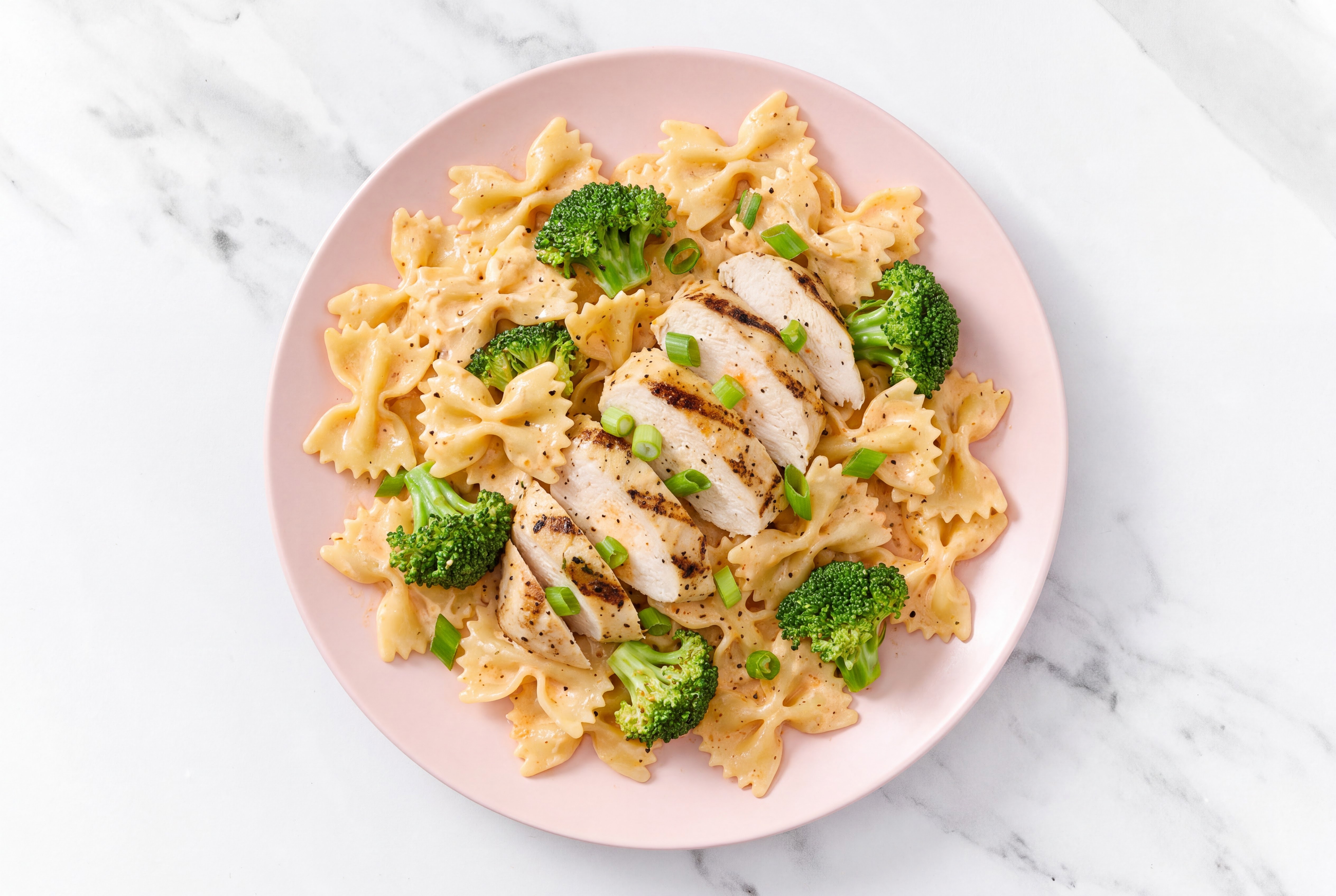Buffalo Ranch Chicken Pasta Salad with Broccoli Florets