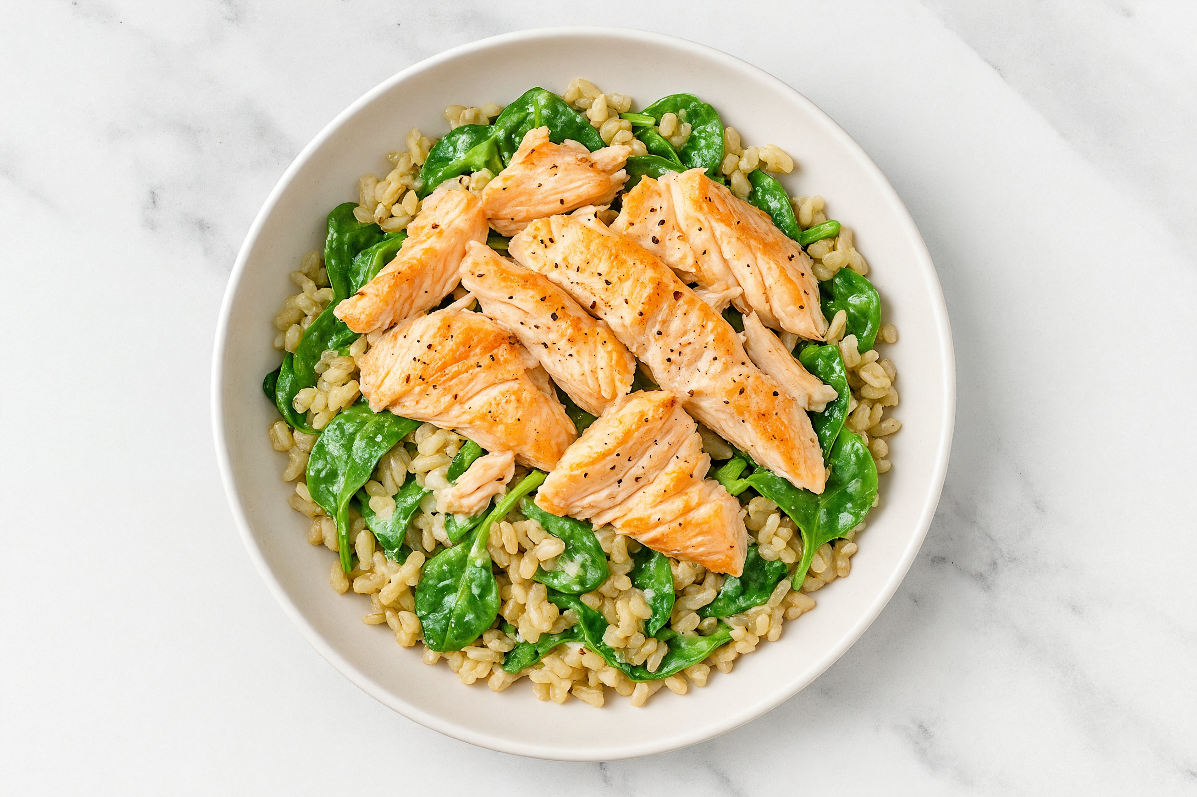 Horseradish Trout Steak Grain Salad with Baby Spinach