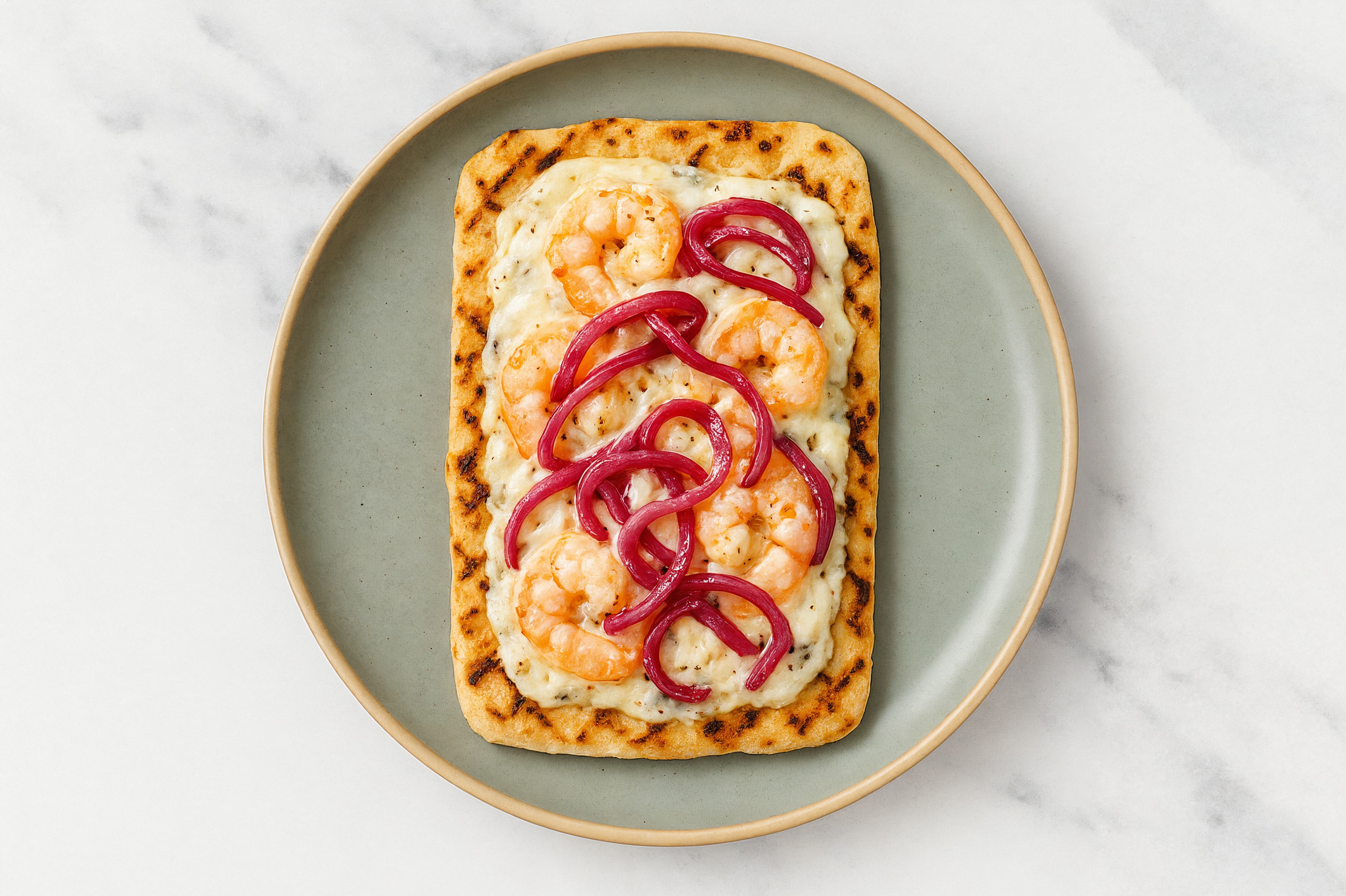 Truffle Shrimp Pizza with Pickled Onion