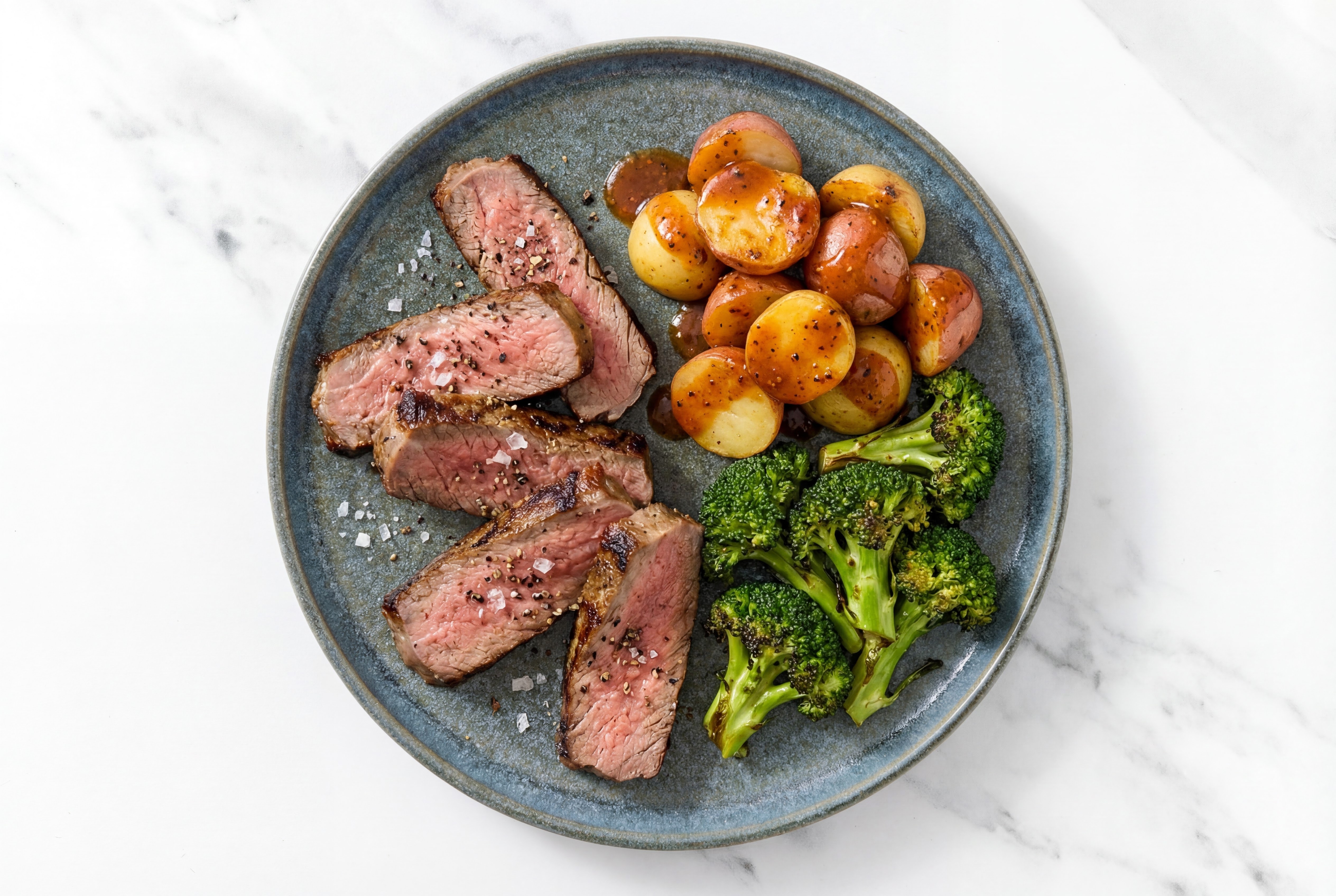 Sirloin Steaks with Hickory Potatoes + Broccoli Bunches