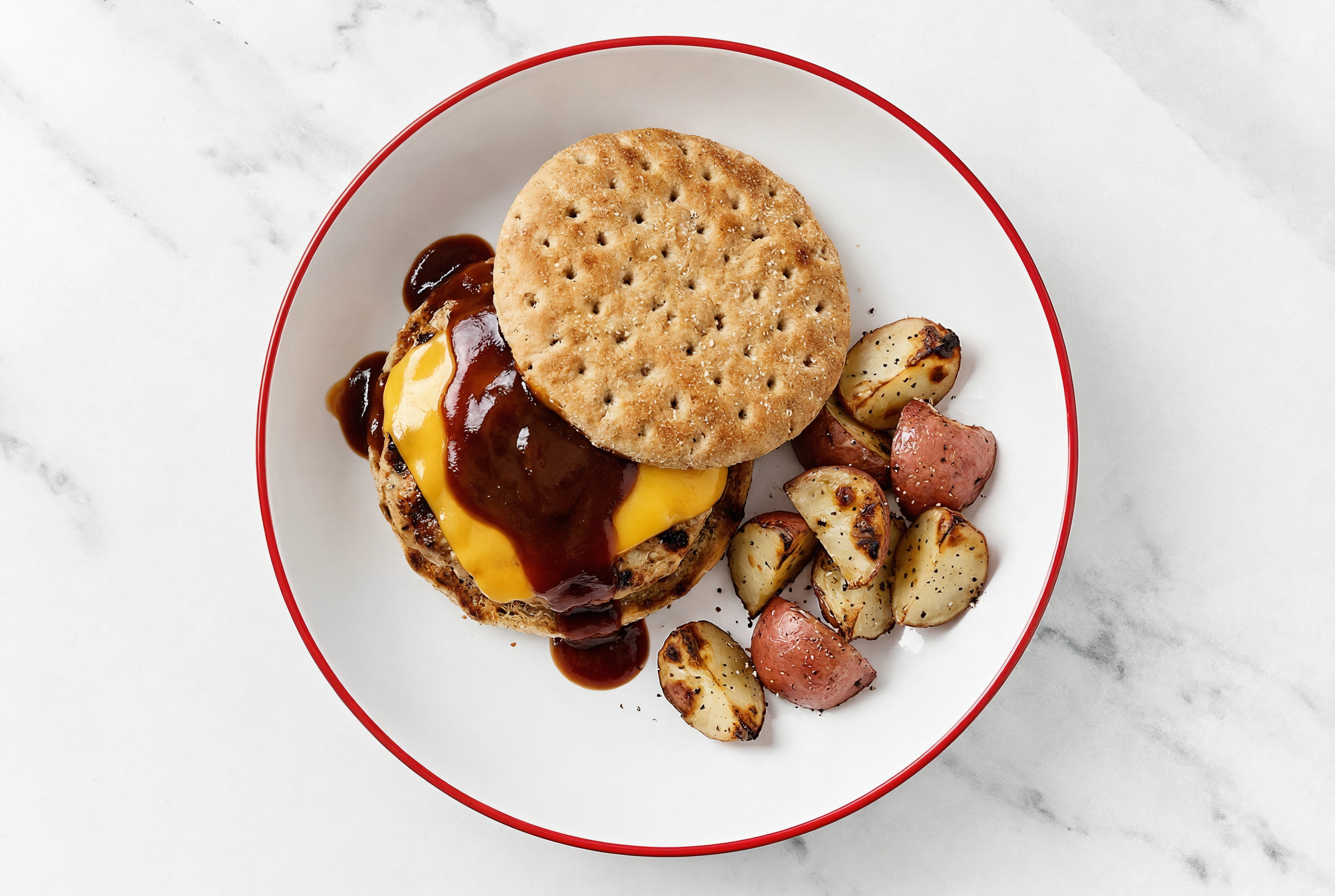 Rustic BBQ Grilled Turkey Cheeseburger + Red Potatoes