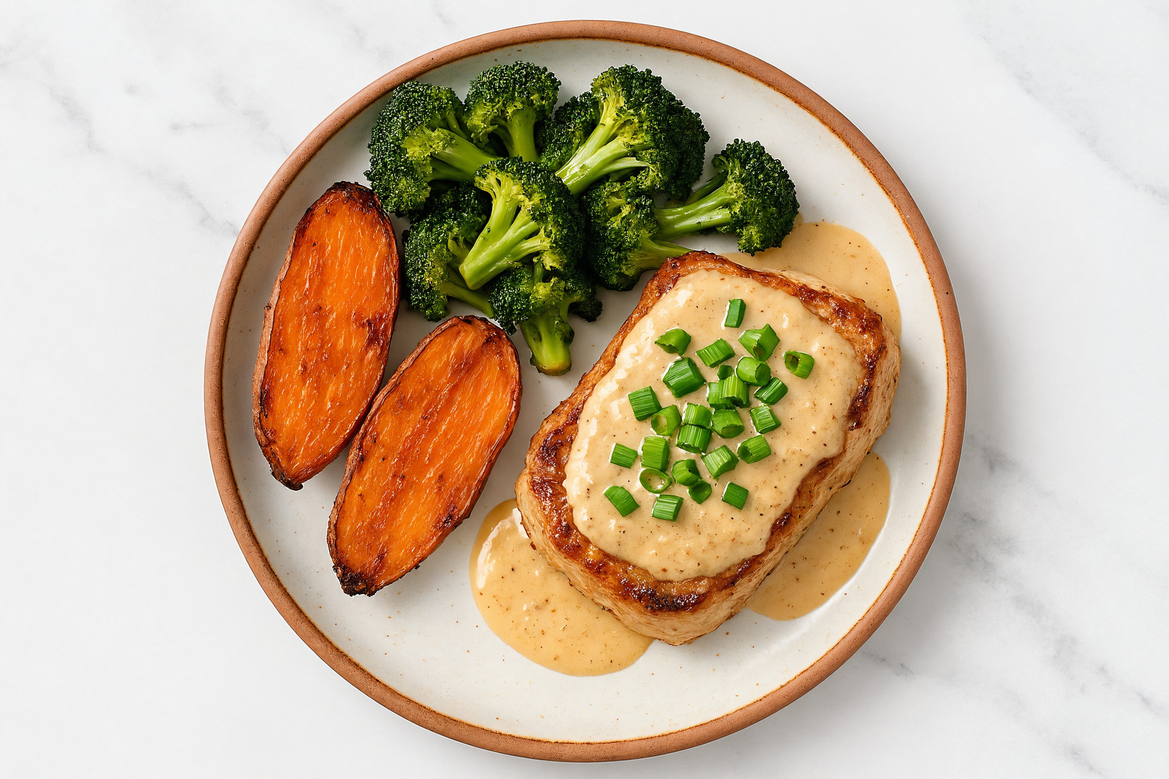 Savory Roasted French Onion Pork Chop + Veggies with Broccoli Florets