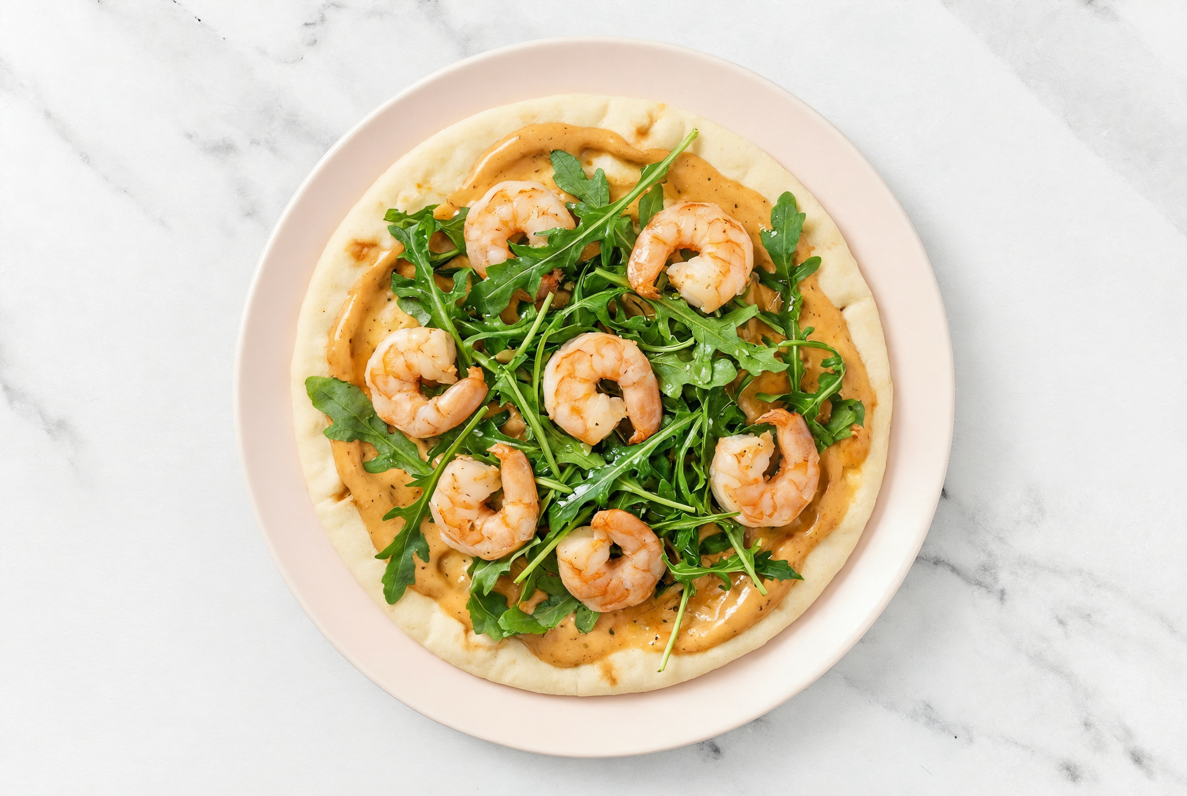 BBQ Shrimp + Arugula Flatbread