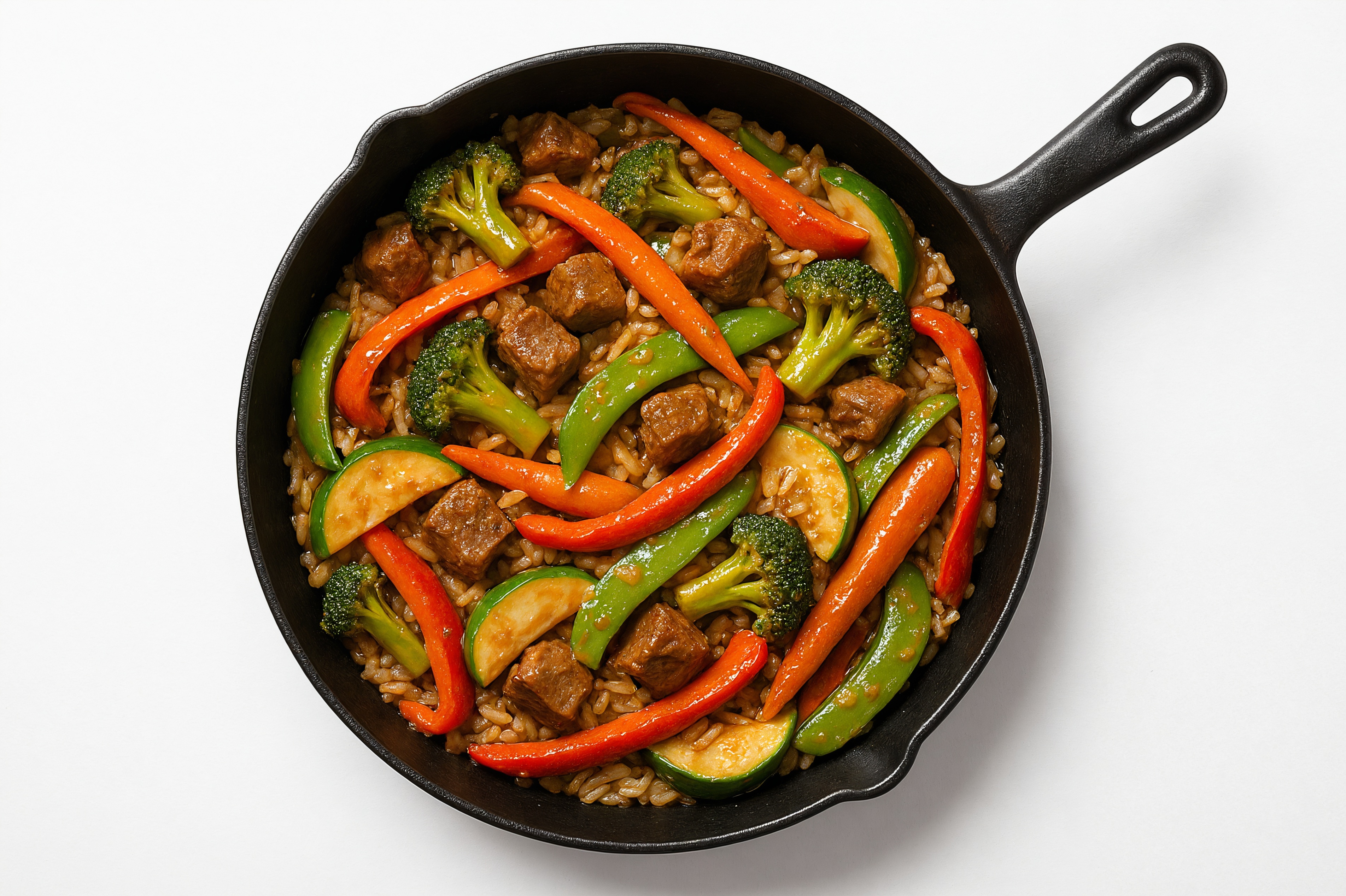 Thai Peanut Veggie + Bison Stir-Fry with Long Grain White Rice