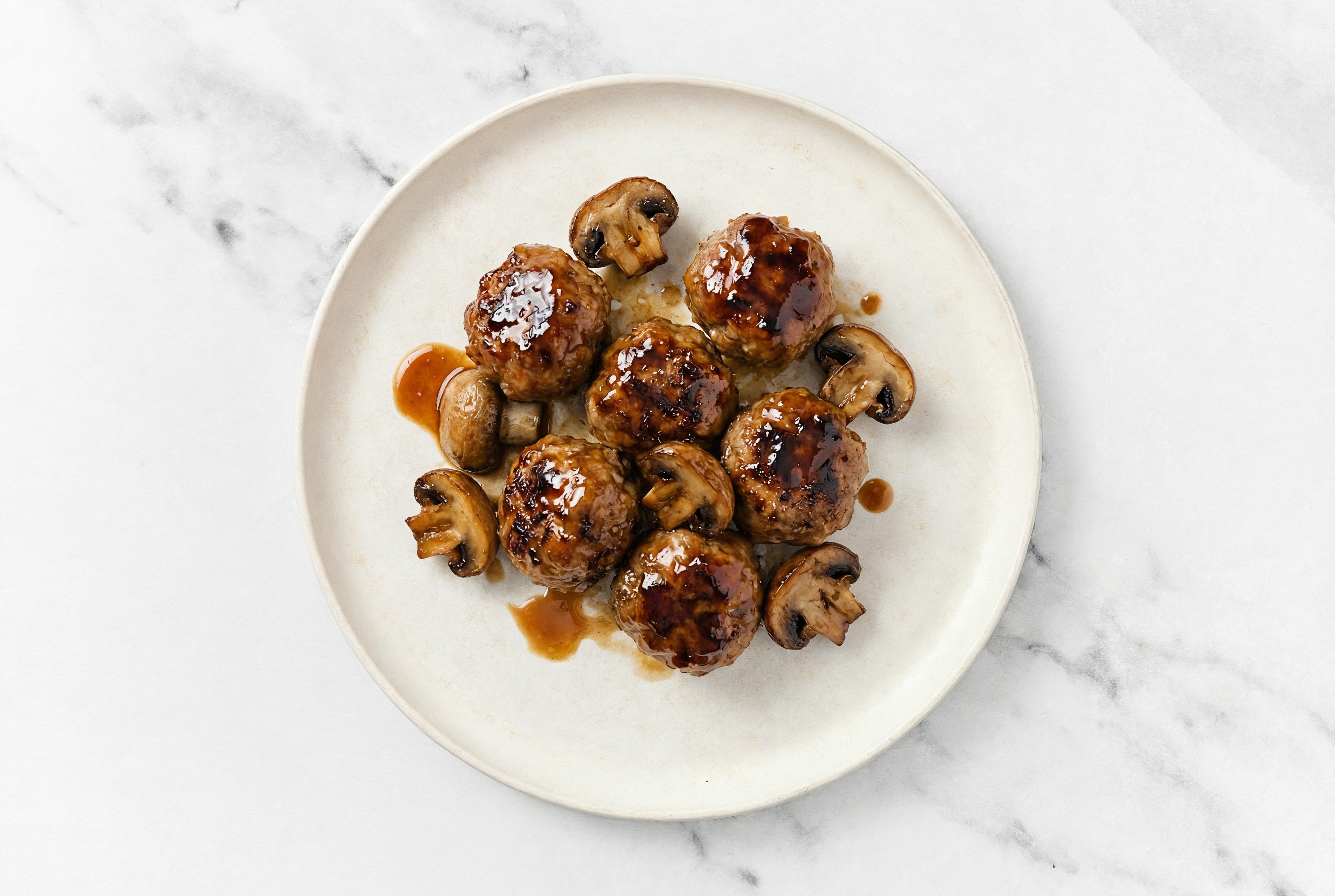 Teriyaki Baked Ground Beef Meatballs & Mushrooms