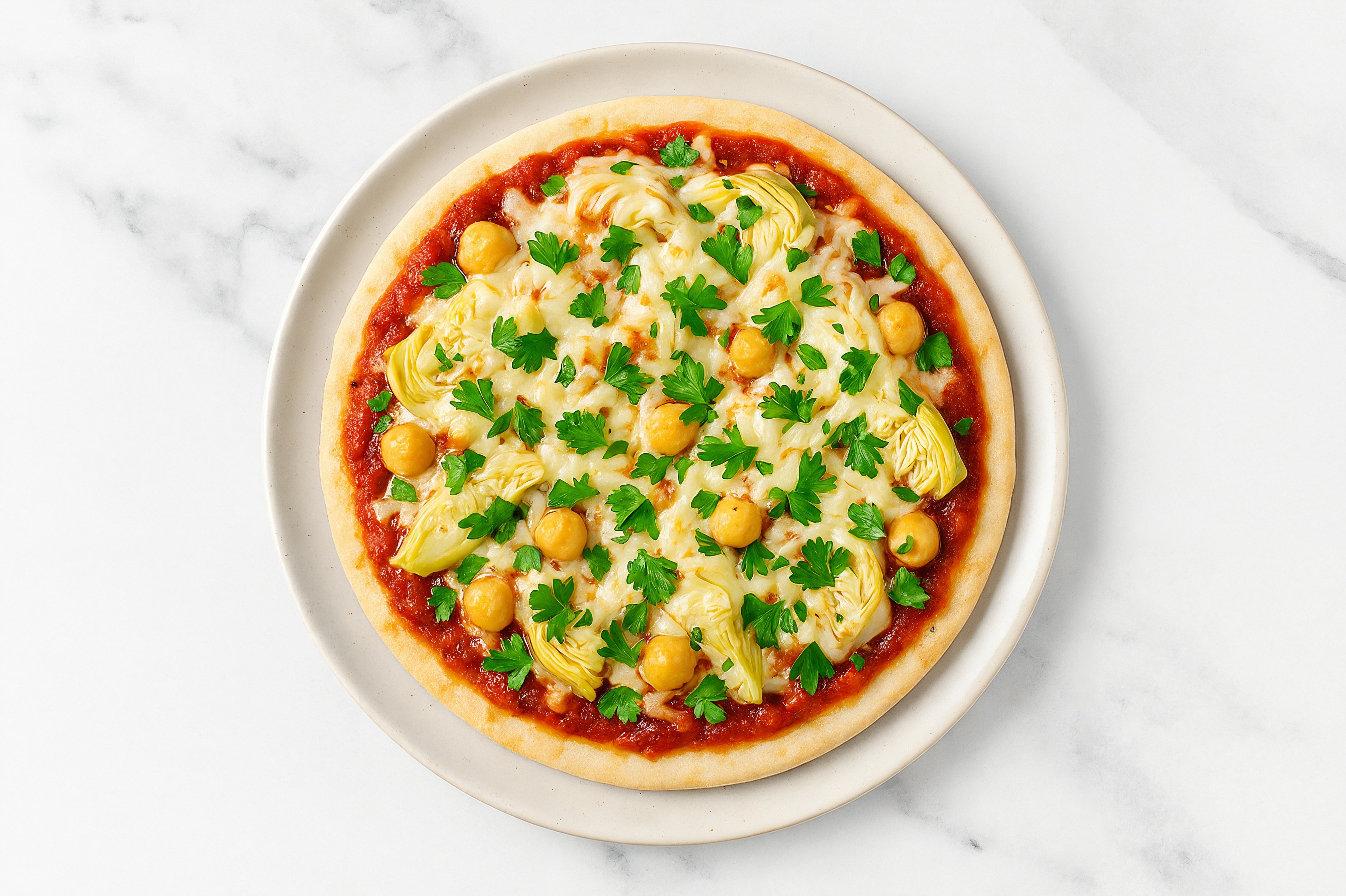 Classic Chickpea + Artichoke Gluten-Free Pizza with Parsley