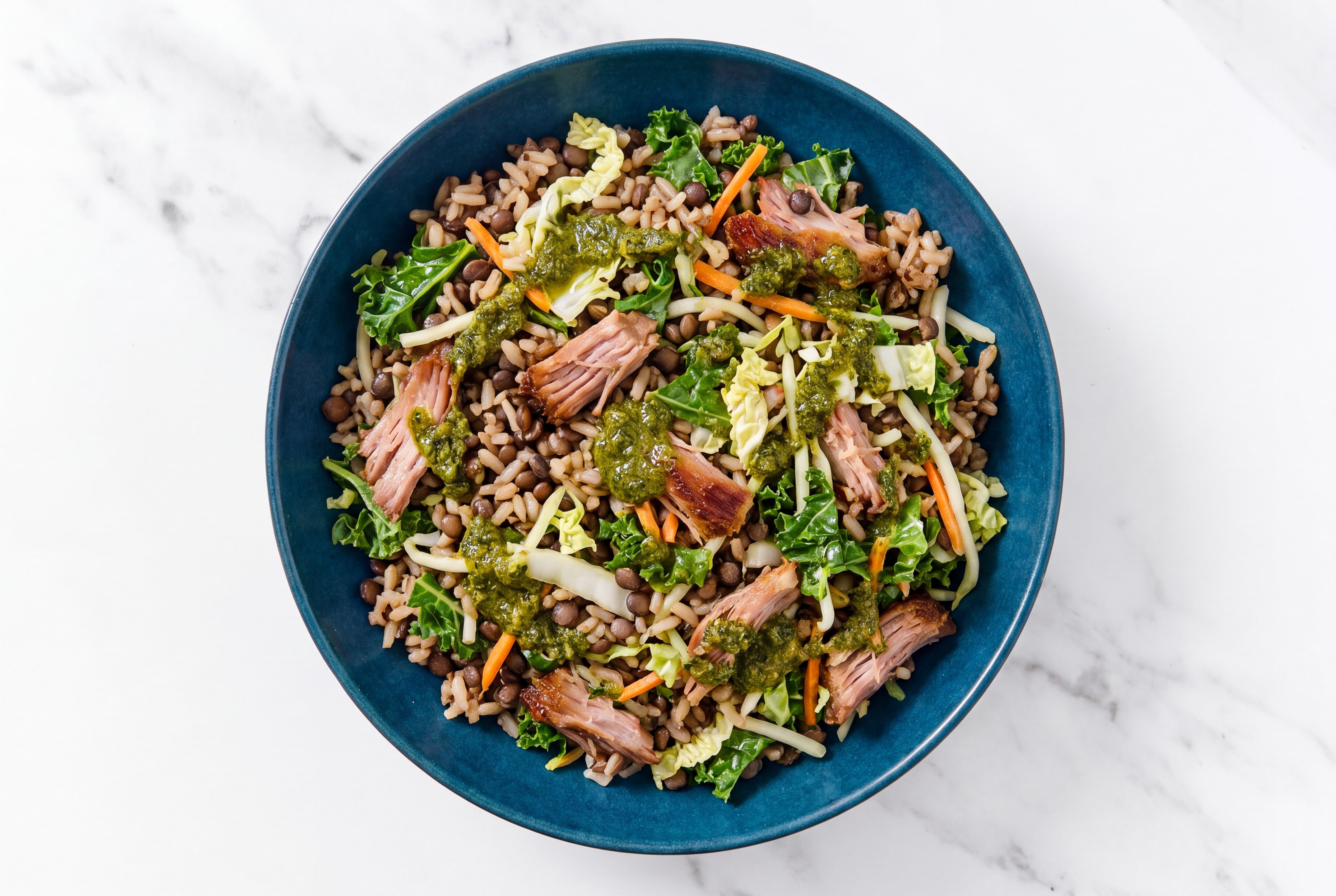 Kalua Pork Grain Bowl with Superblend Salad & Zhoug
