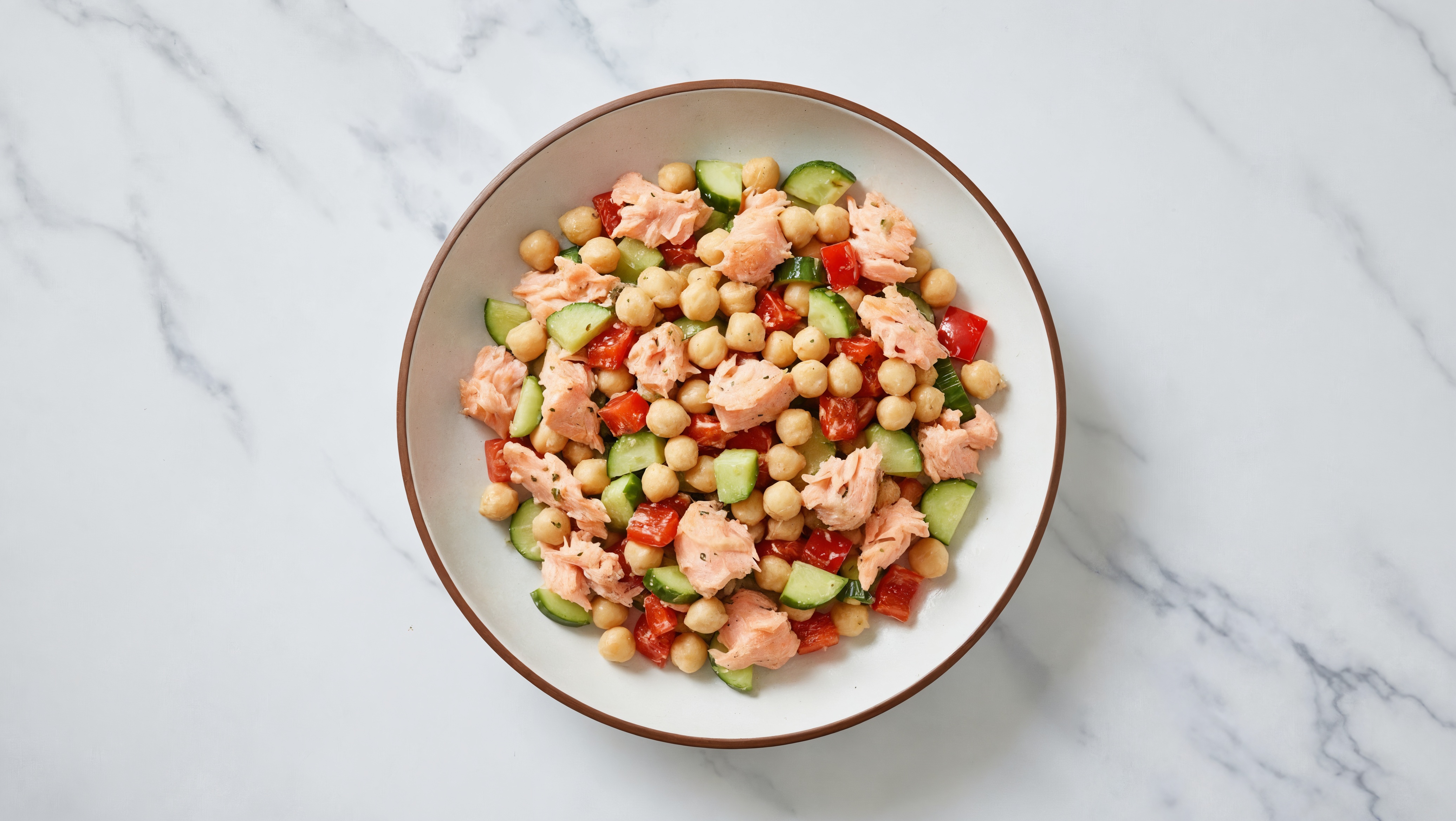 Hearty Salmon + Chickpea Salad with Red Bell Pepper