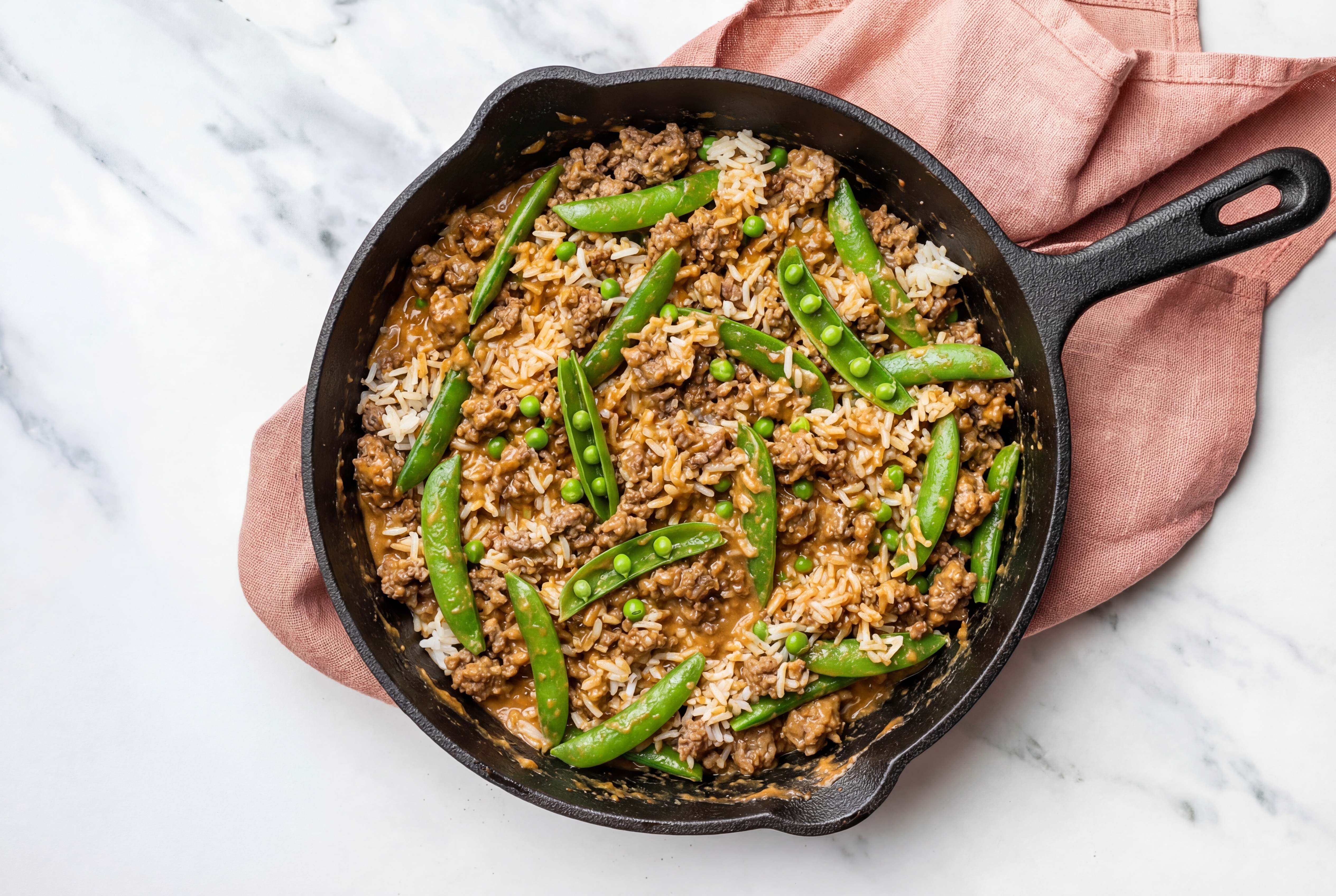 Thai Peanut Pea Snap + Ground Italian-Style Beef Stir-Fry