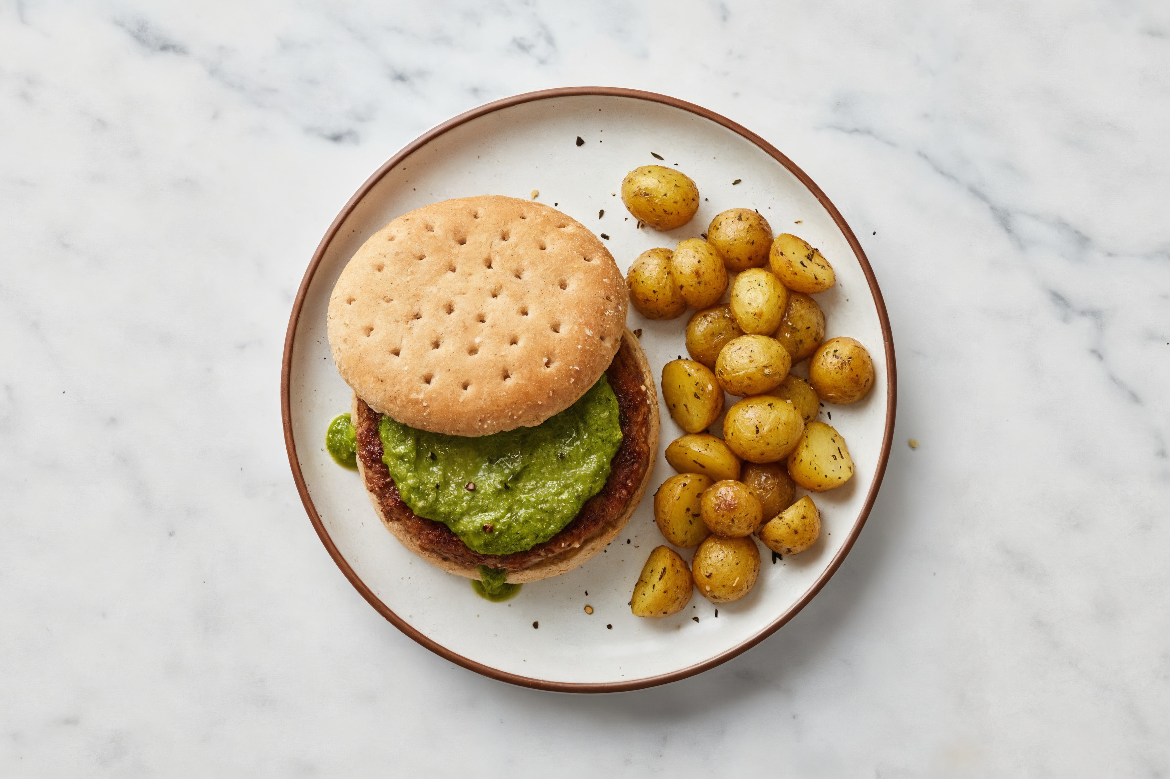 Green Chile Beyond Burger + Rosemary Potatoes