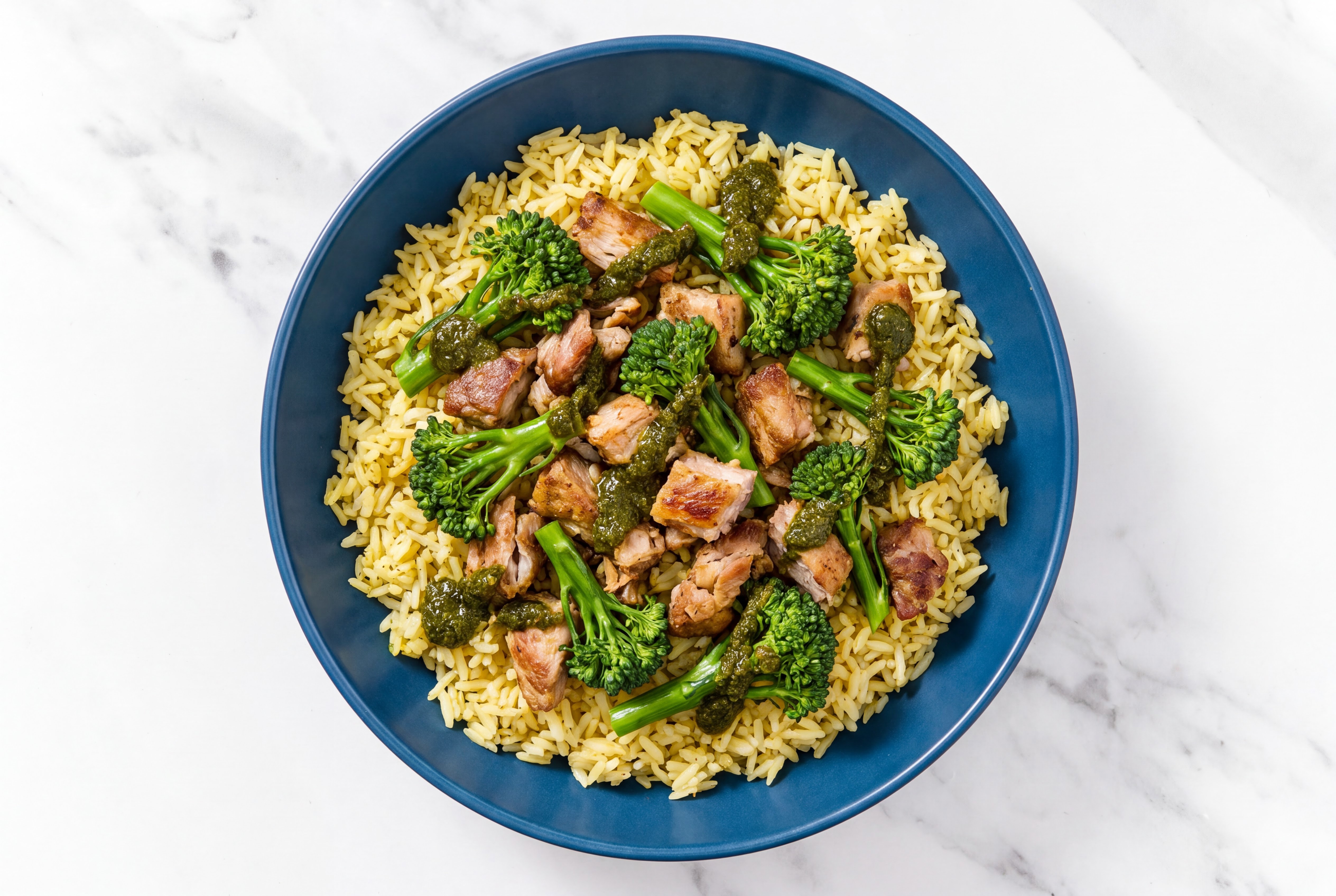 Carnitas Grain Bowl with Baby Broccoli & Zhoug