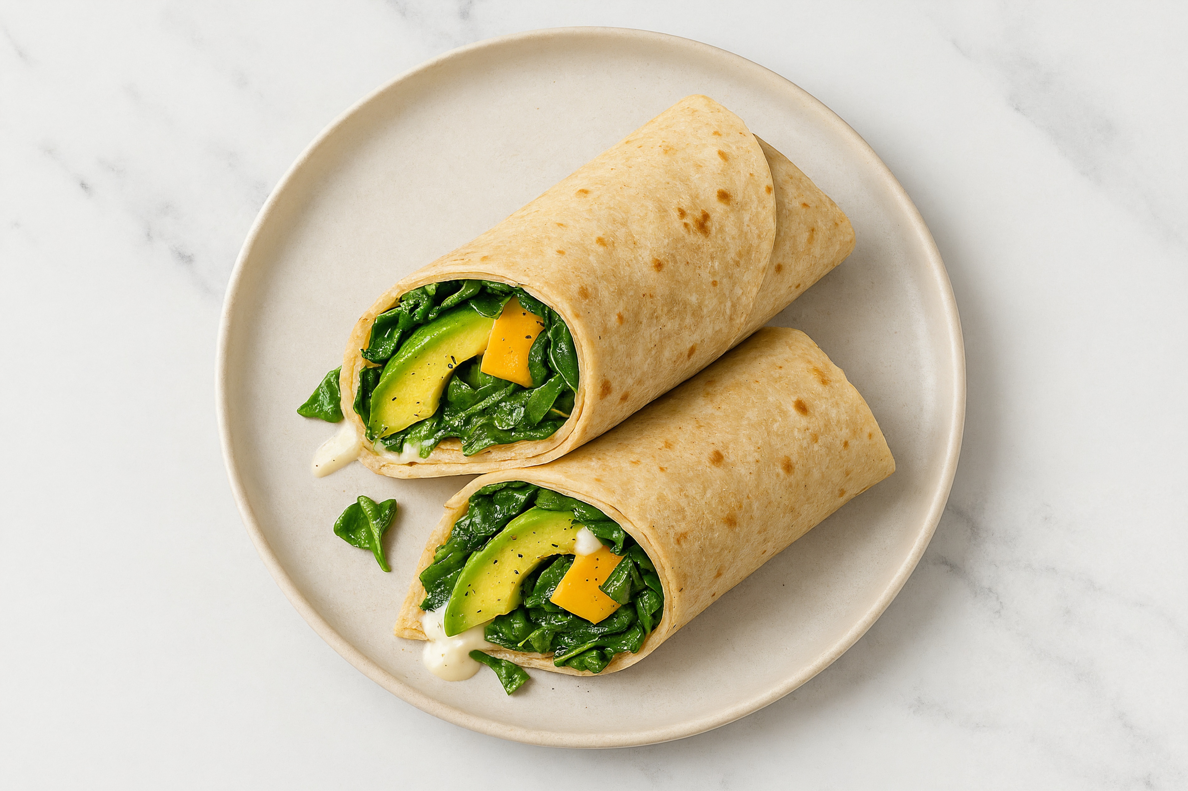 Garlic Avocado + Cheddar Tortilla Wraps with Spinach
