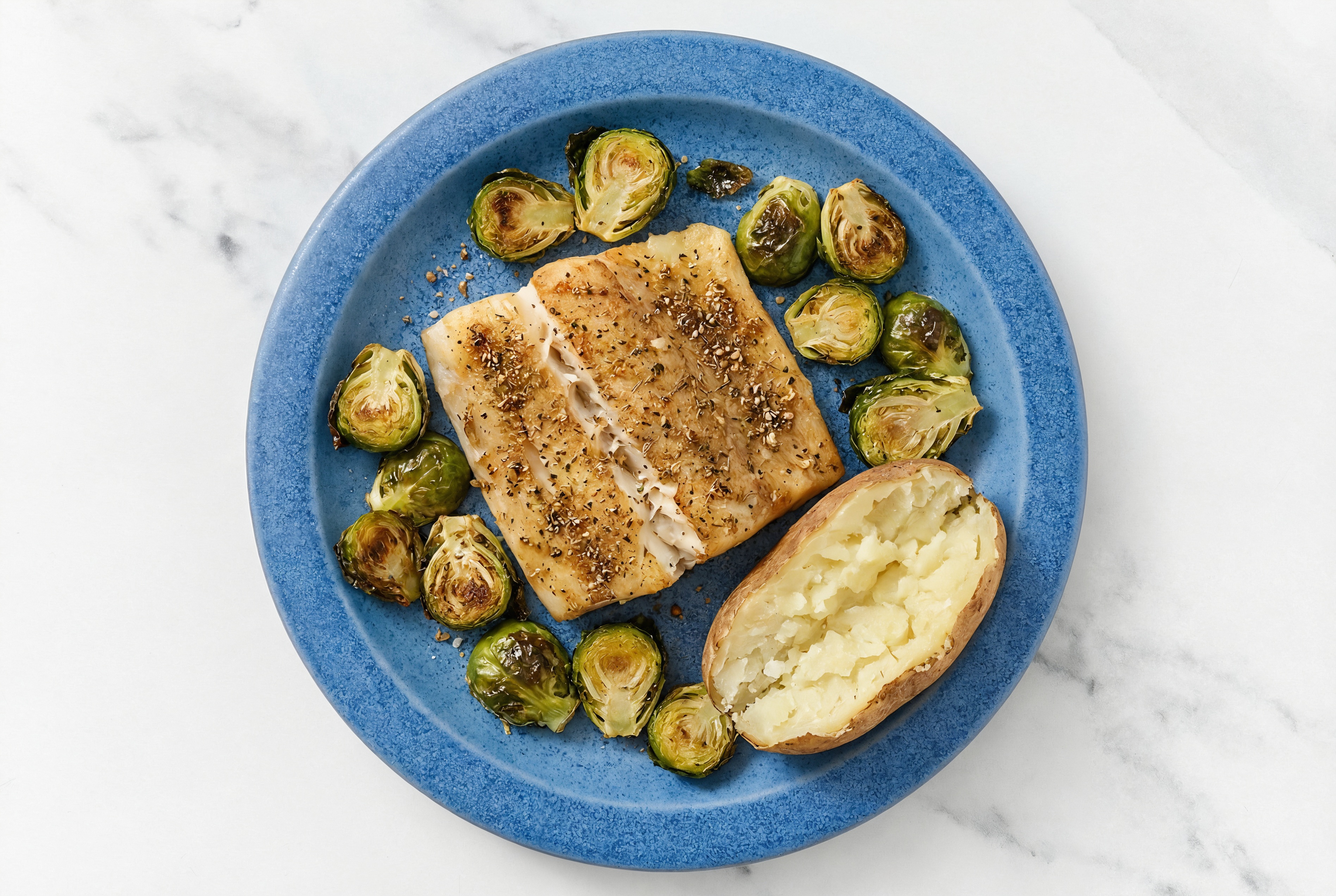 Roasted Honey Herb Barramundi with Roasted Brussels