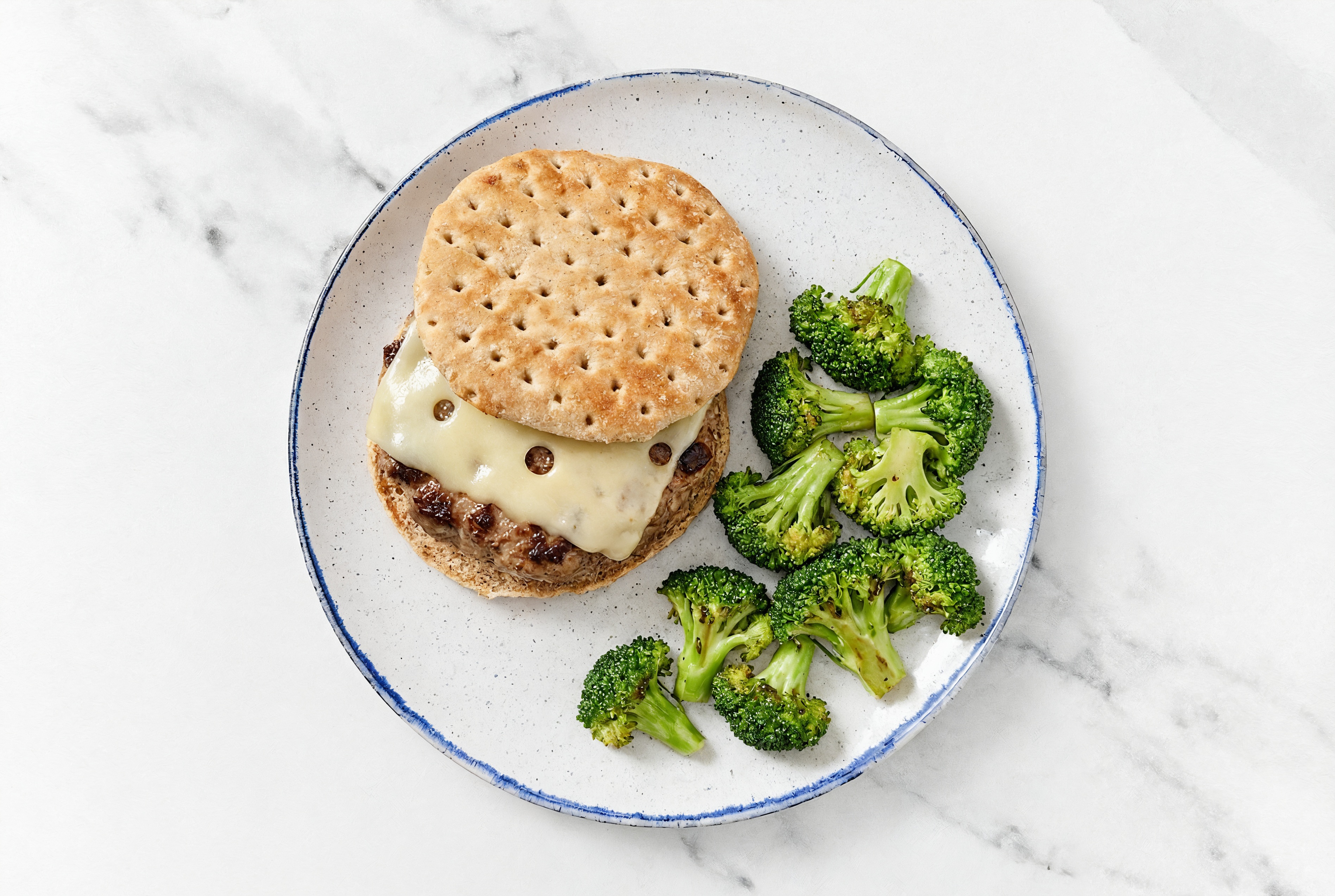 Herby Swiss Burger + Roasted Broccoli Florets