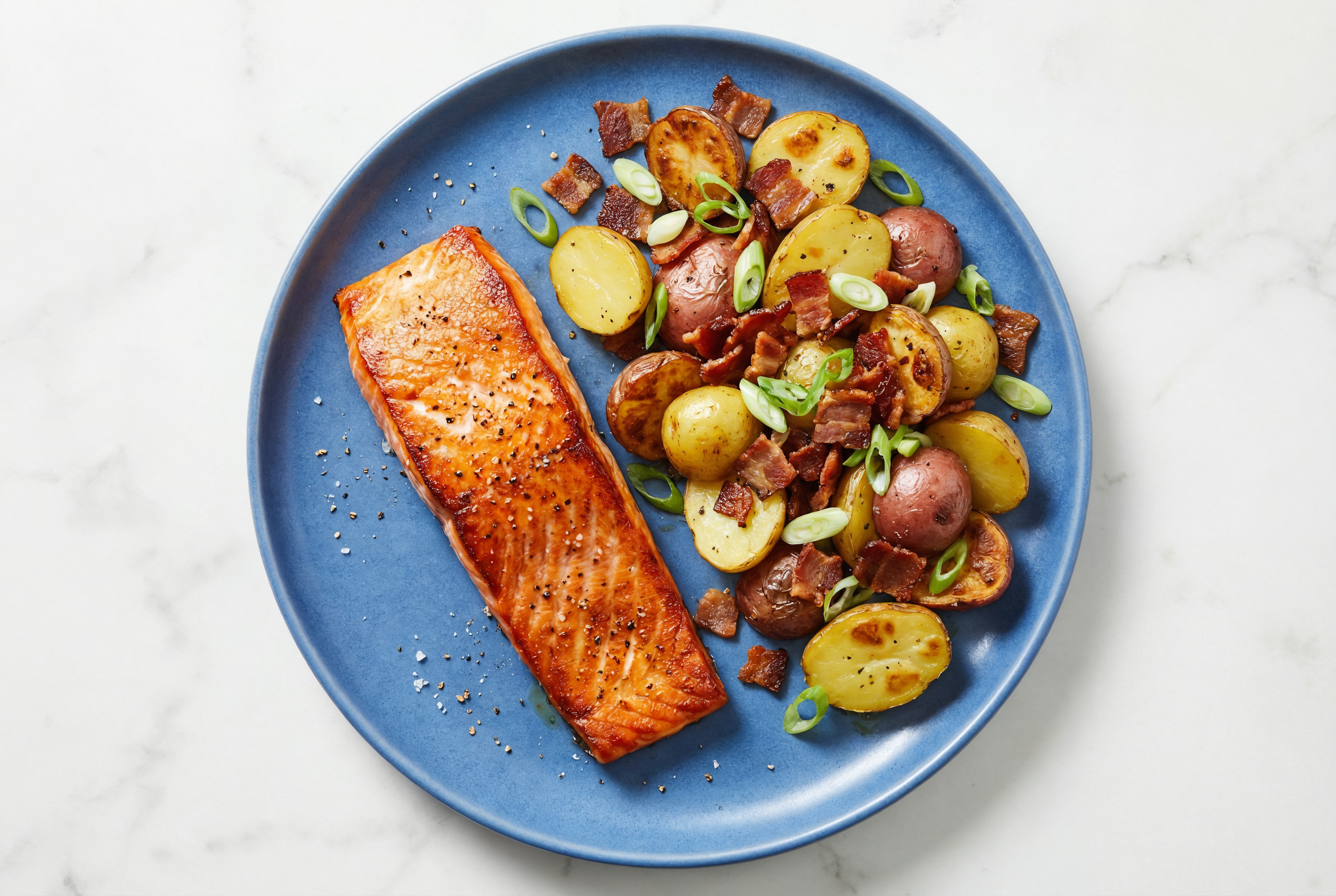 Herby Salmon + Honey Herb Roasted Potatoes with Maple Bourbon Pork Bacon