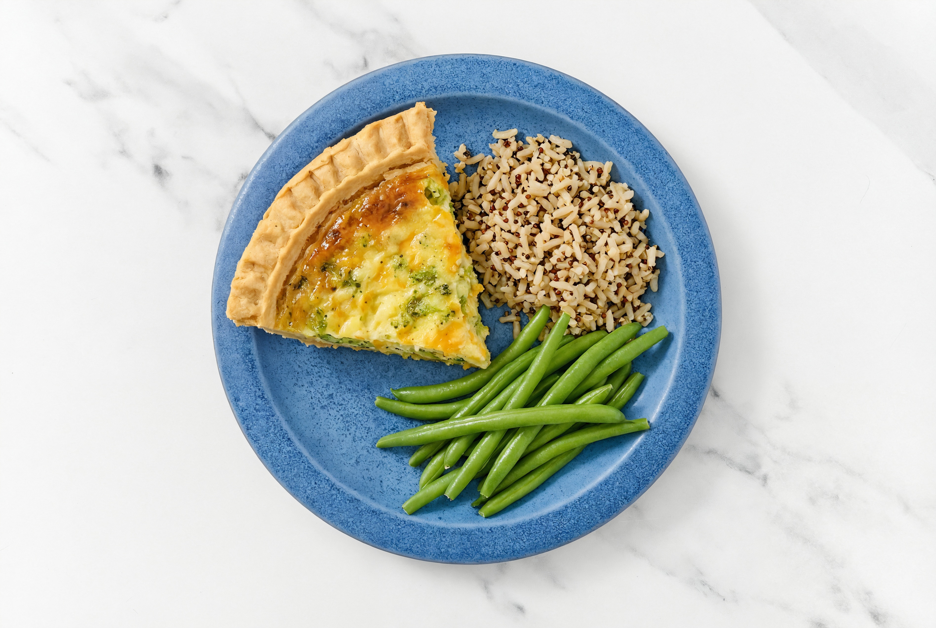 Broccoli & Cheddar Quiche with Green Beans & Quinoa Blend