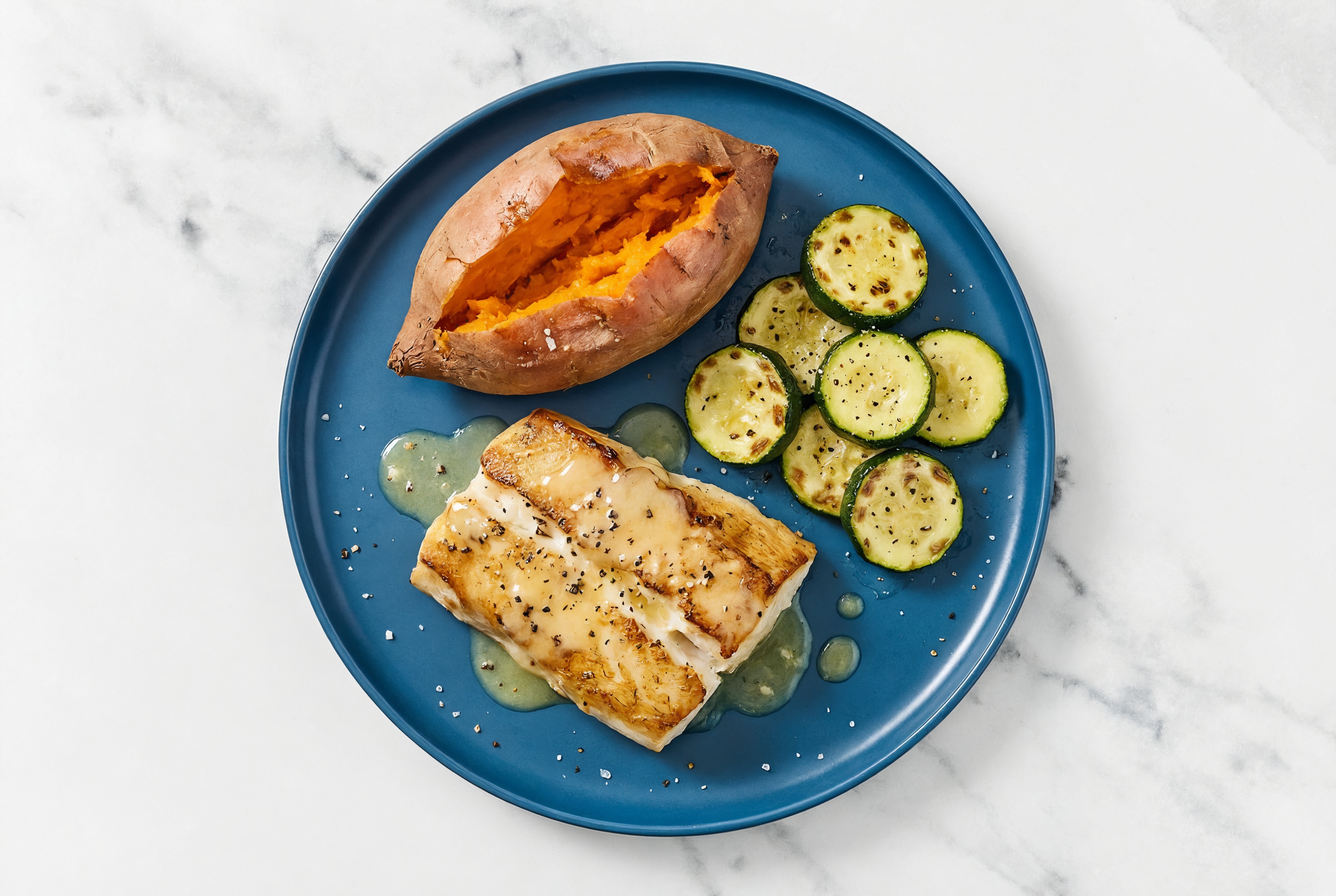 Lemon-Butter Barramundi with Sweet Potato & Zucchini
