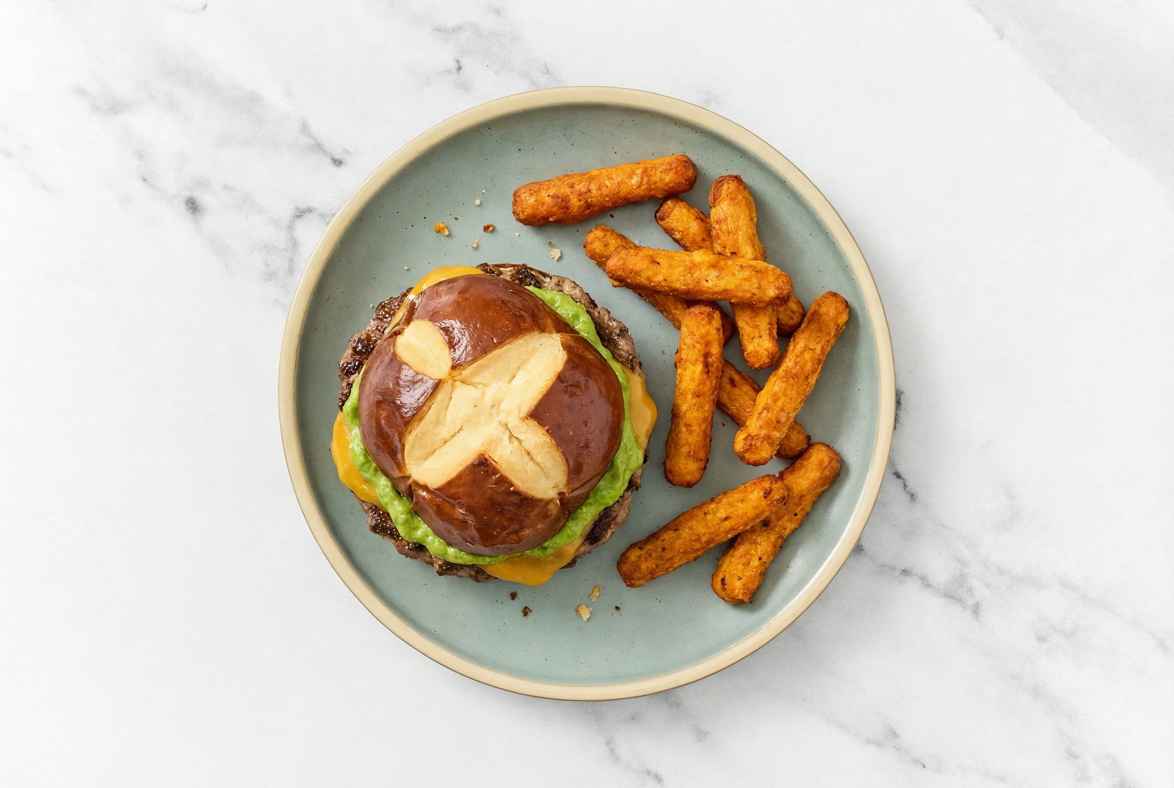 Cheddar & Avocado Burger with Fries with Ground Beef Patties
