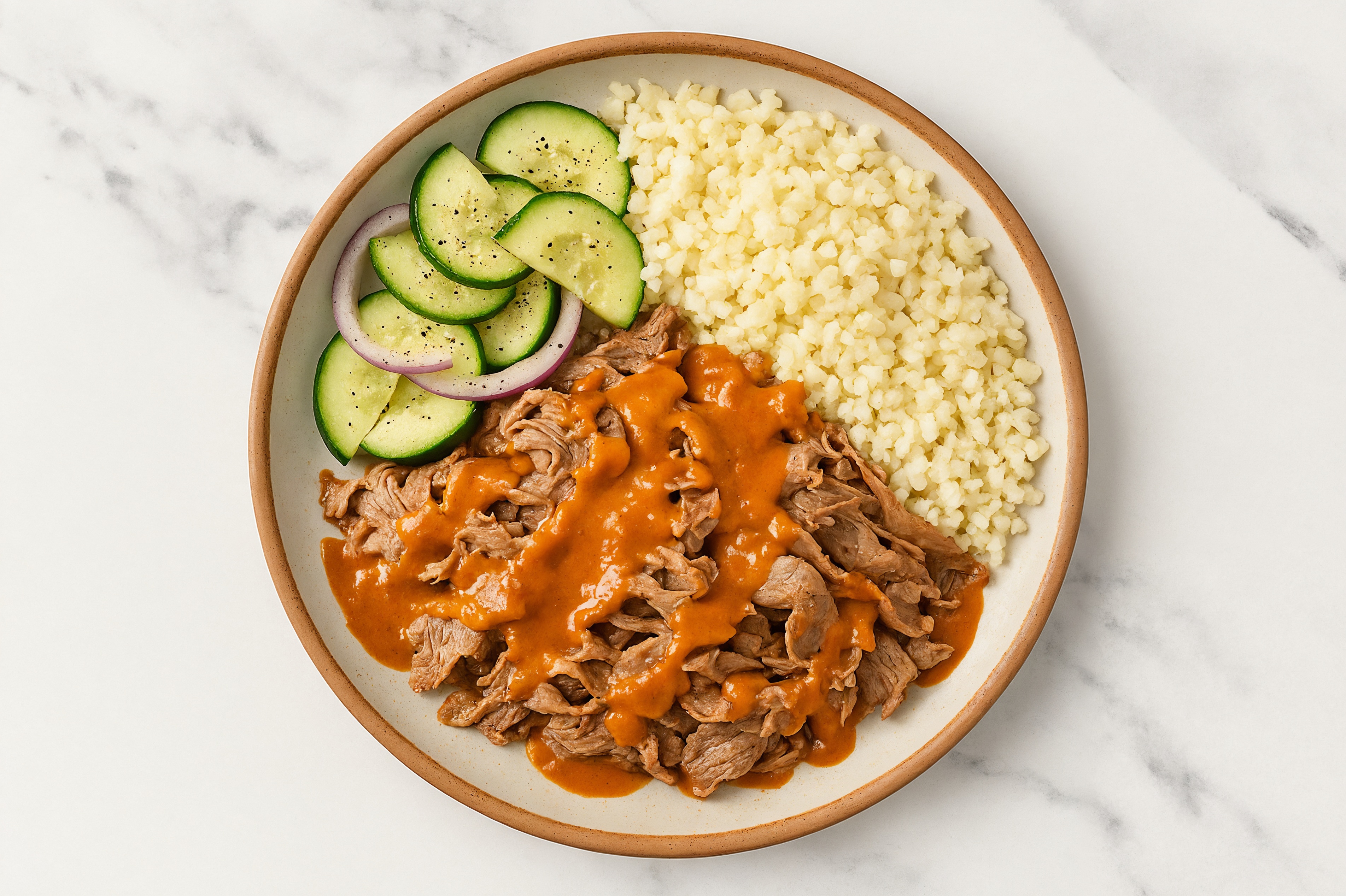 Shaved Beef Tikka Masala Raita Bowl with Riced Cauliflower