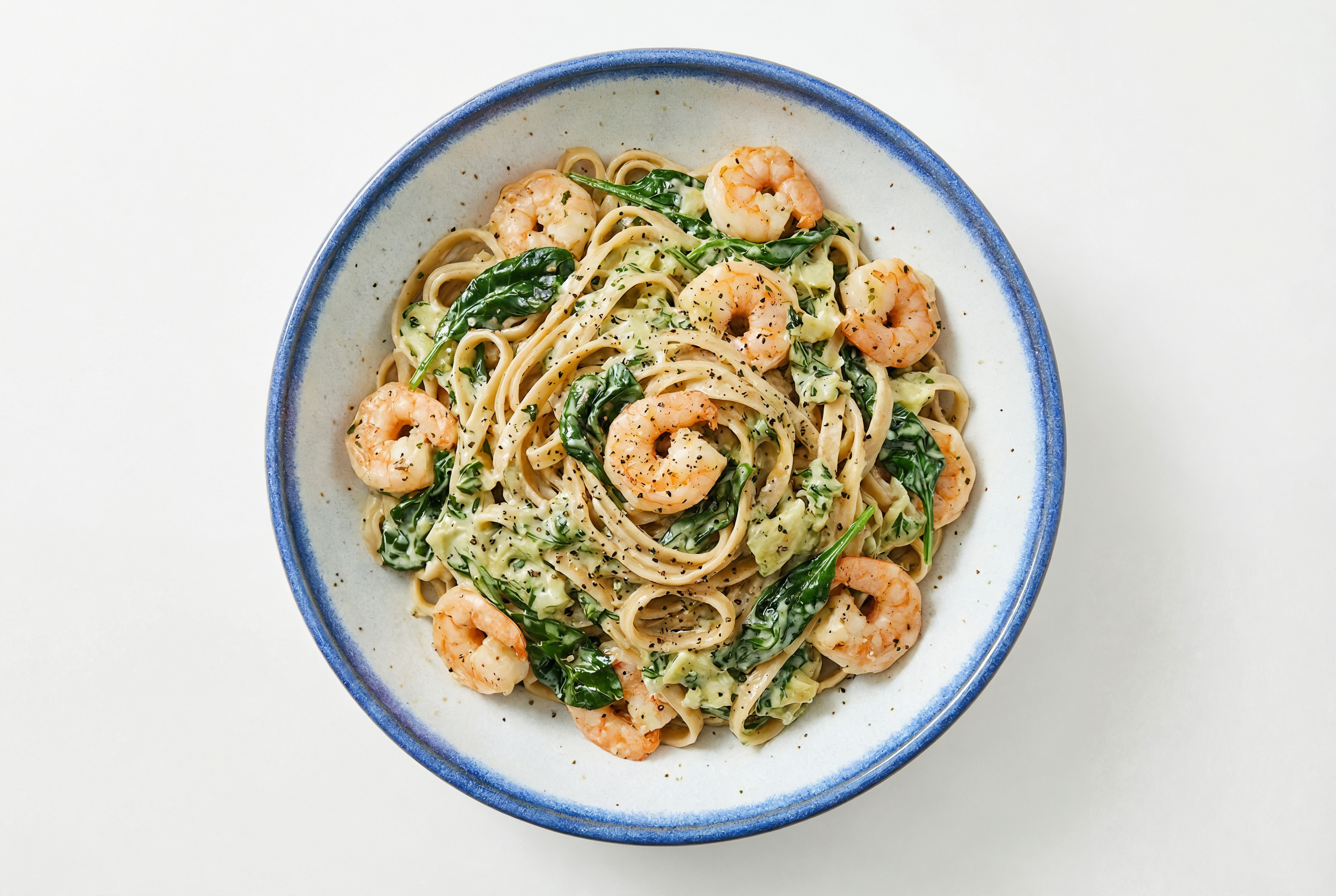 Creamy Medium Cooked Shrimp + Spinach Linguine