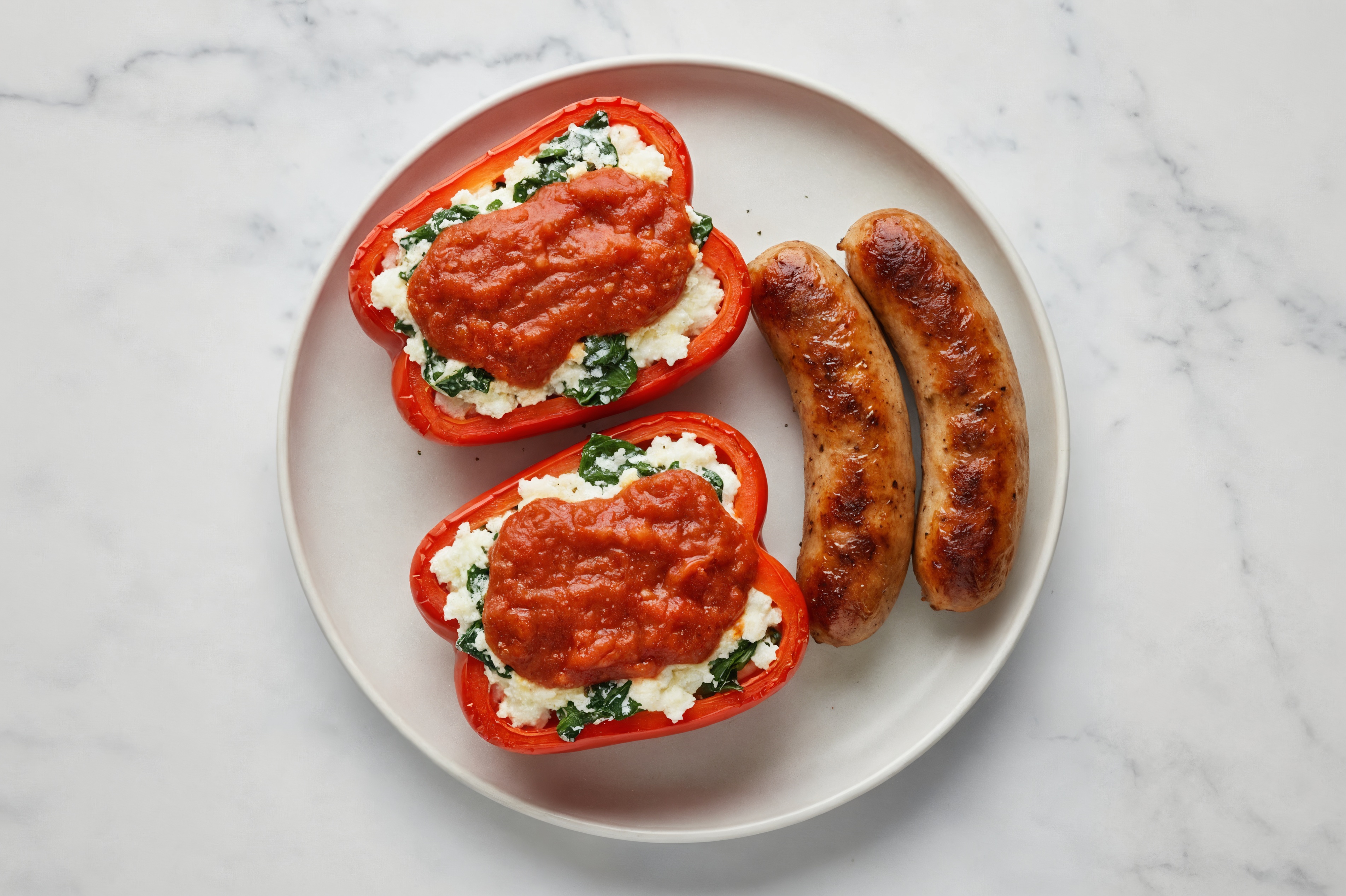 Italian Sausage + Stuffed Organic Peppers Italiano with Baby Spinach