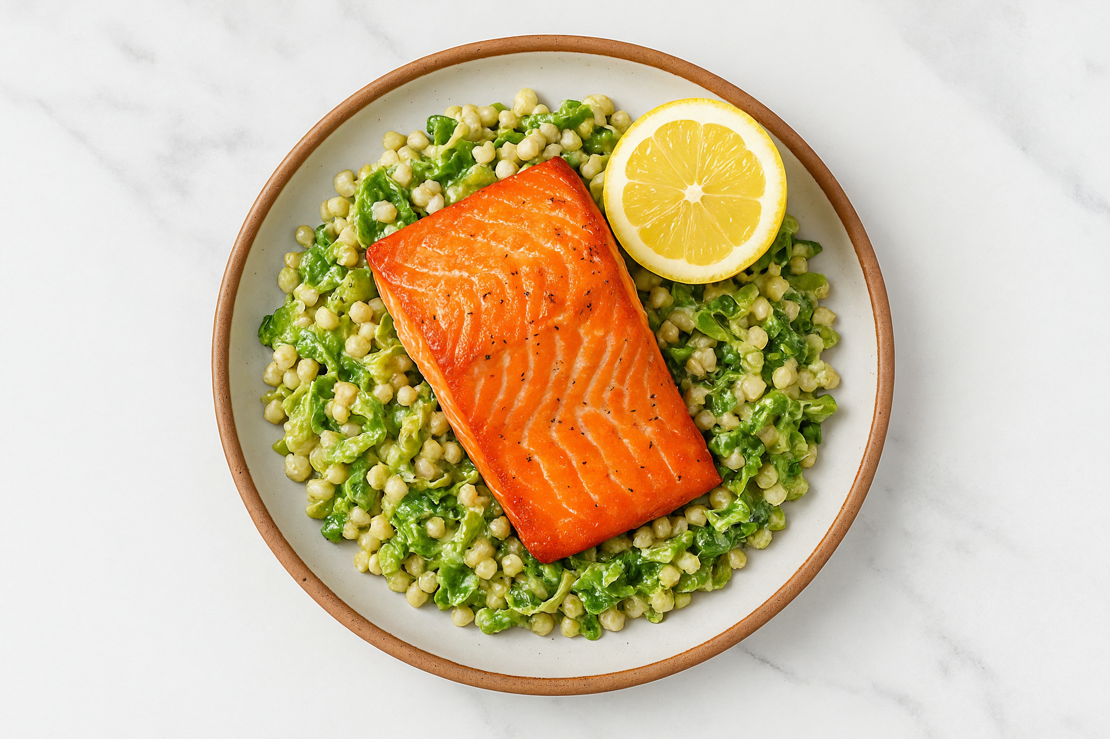 Oven-Roasted Wild Salmon with Couscous + Brussels