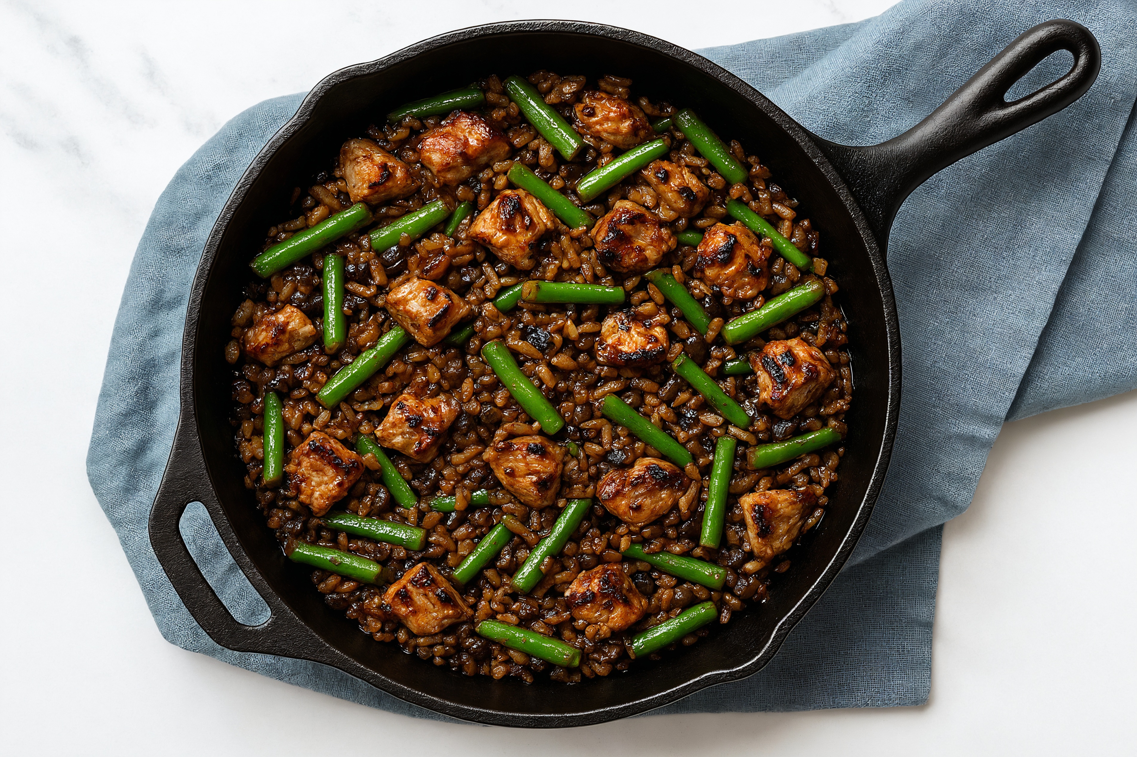 Teriyaki Grilled Pork Stir-Fry with Green Beans over Quinoa