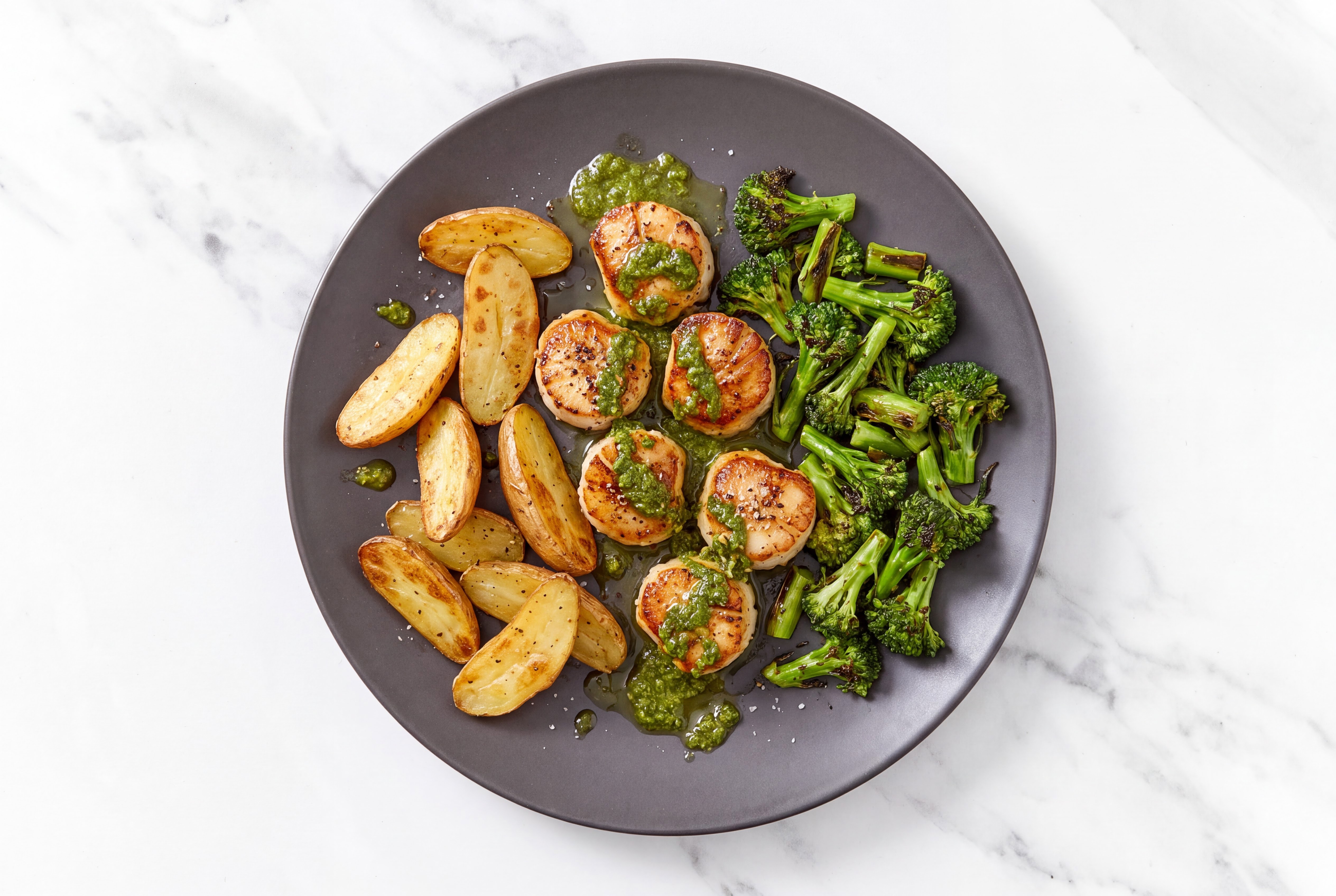 Seared Chimichurri Jumbo Scallops + Crispy Potatoes