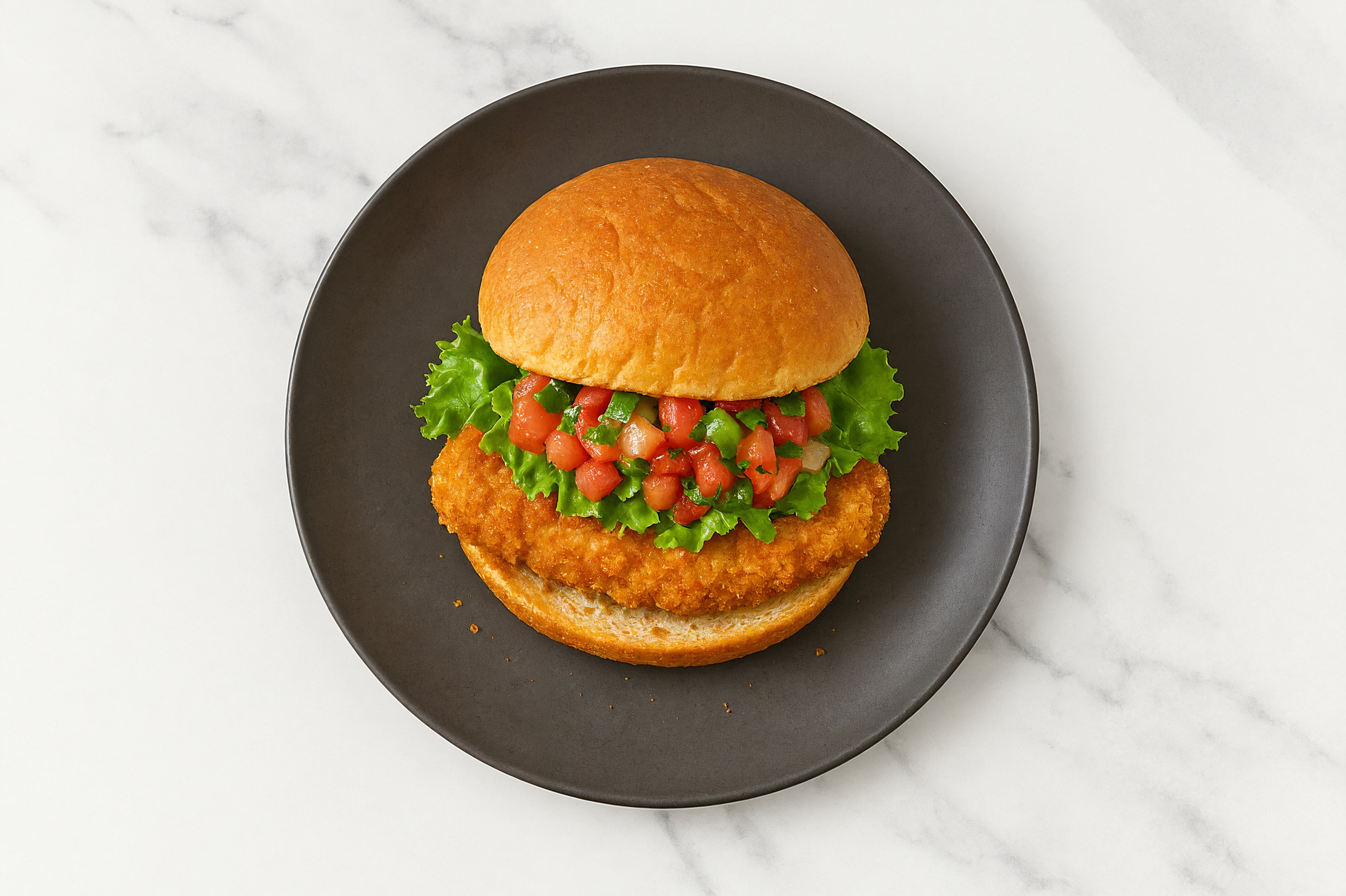 Mexican "Chicken" Tenders Sandwich with Green Leaf Lettuce on Gluten-Free Buns