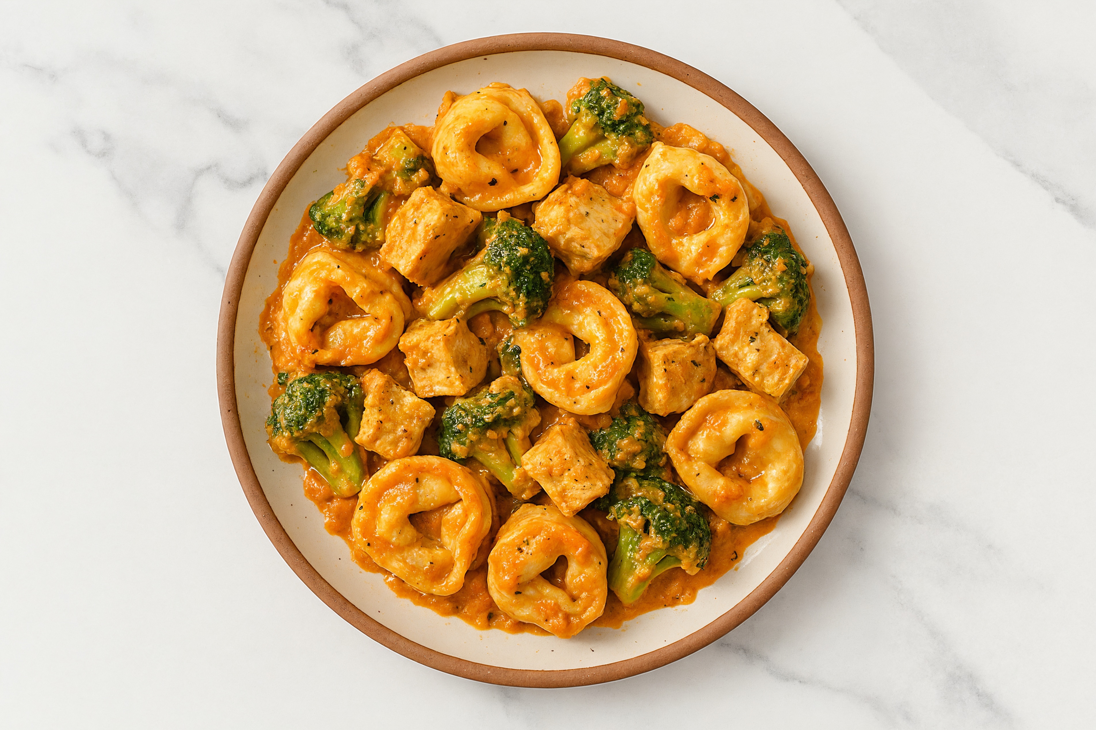 Tortelloni Vodka with Tofu Bites & Broccoli