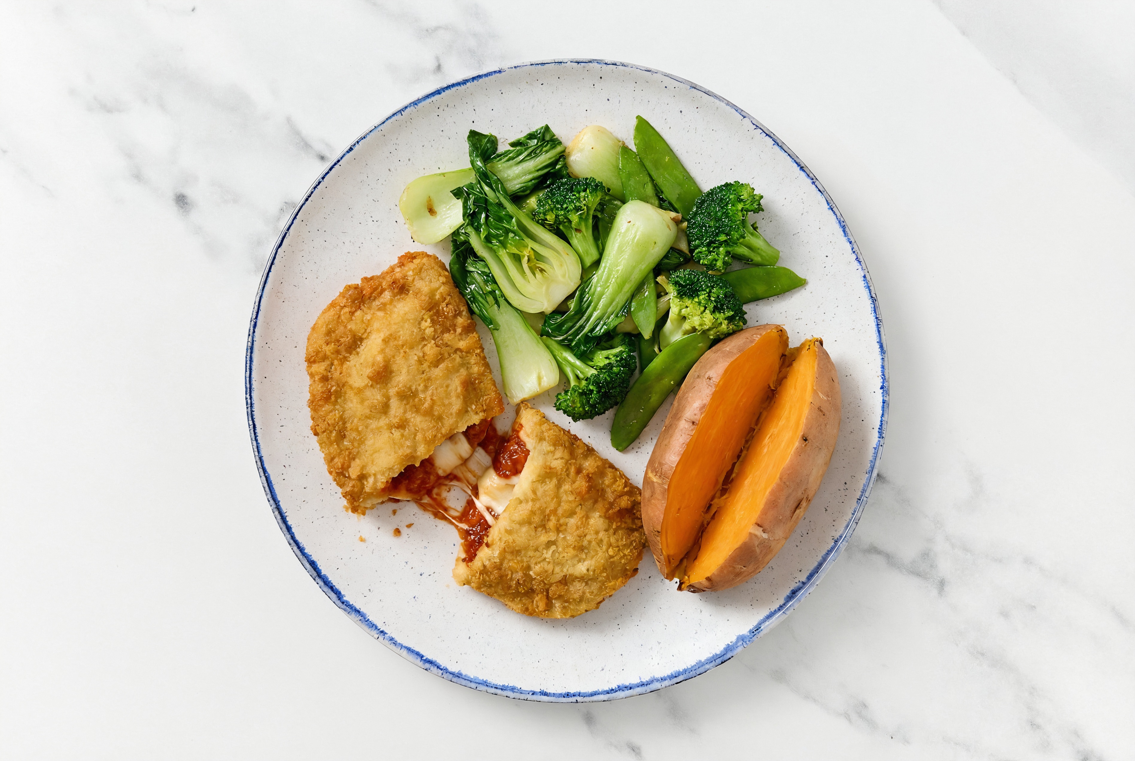"Chicken" Parm with Bok Choy & Sweet Potato