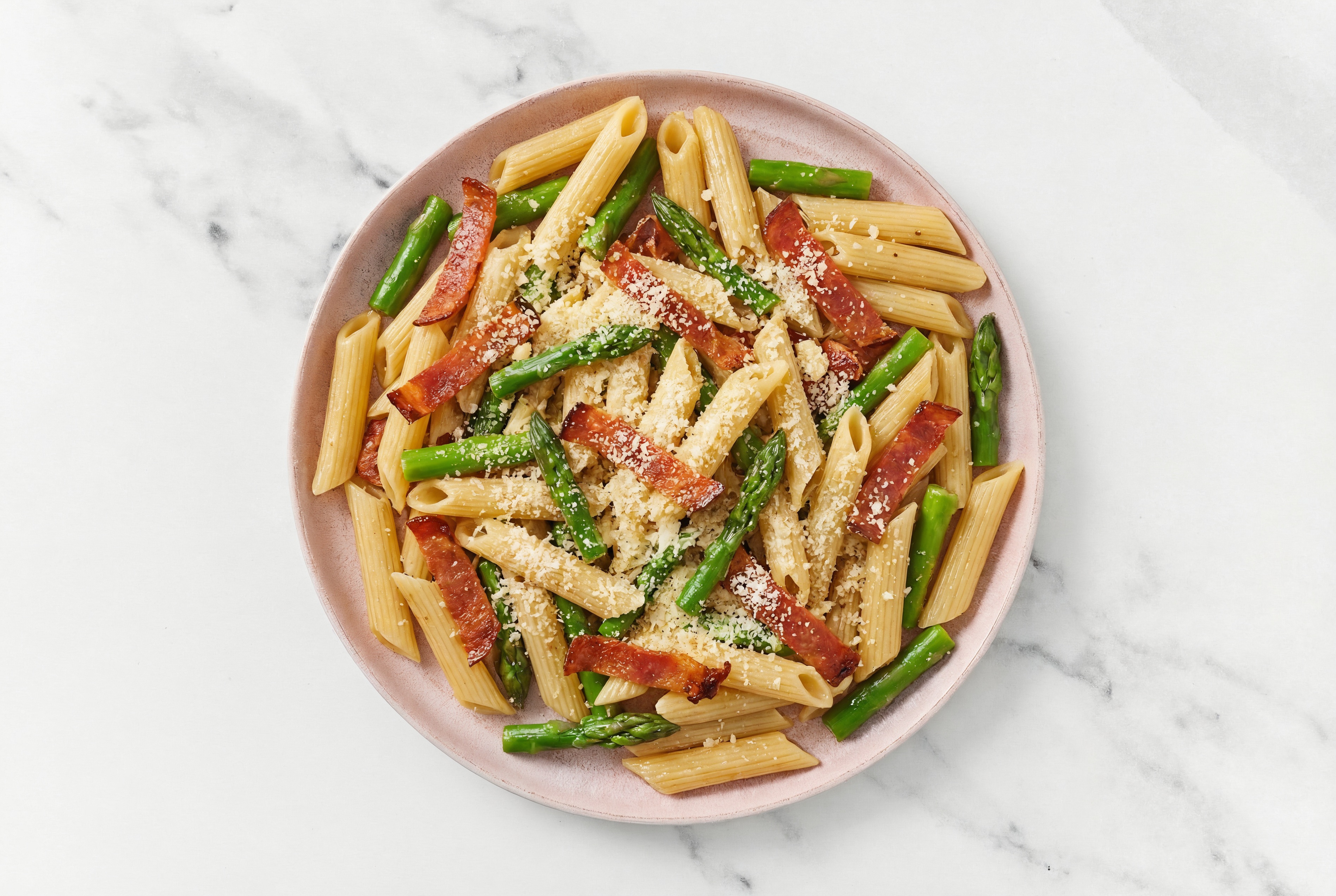 Sourdough Penne Rigate with Asparagus + Crispy Pepperoni