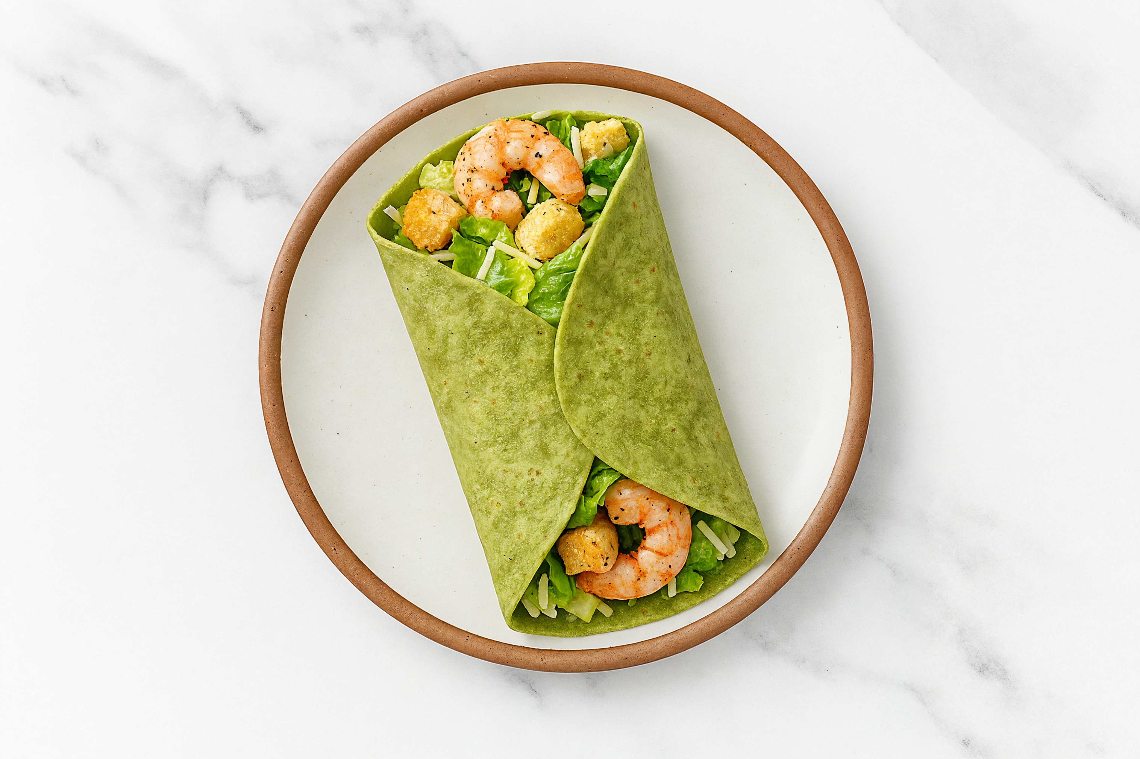 Savory Shrimp Caesar Salad Wrap with Spinach Tortilla