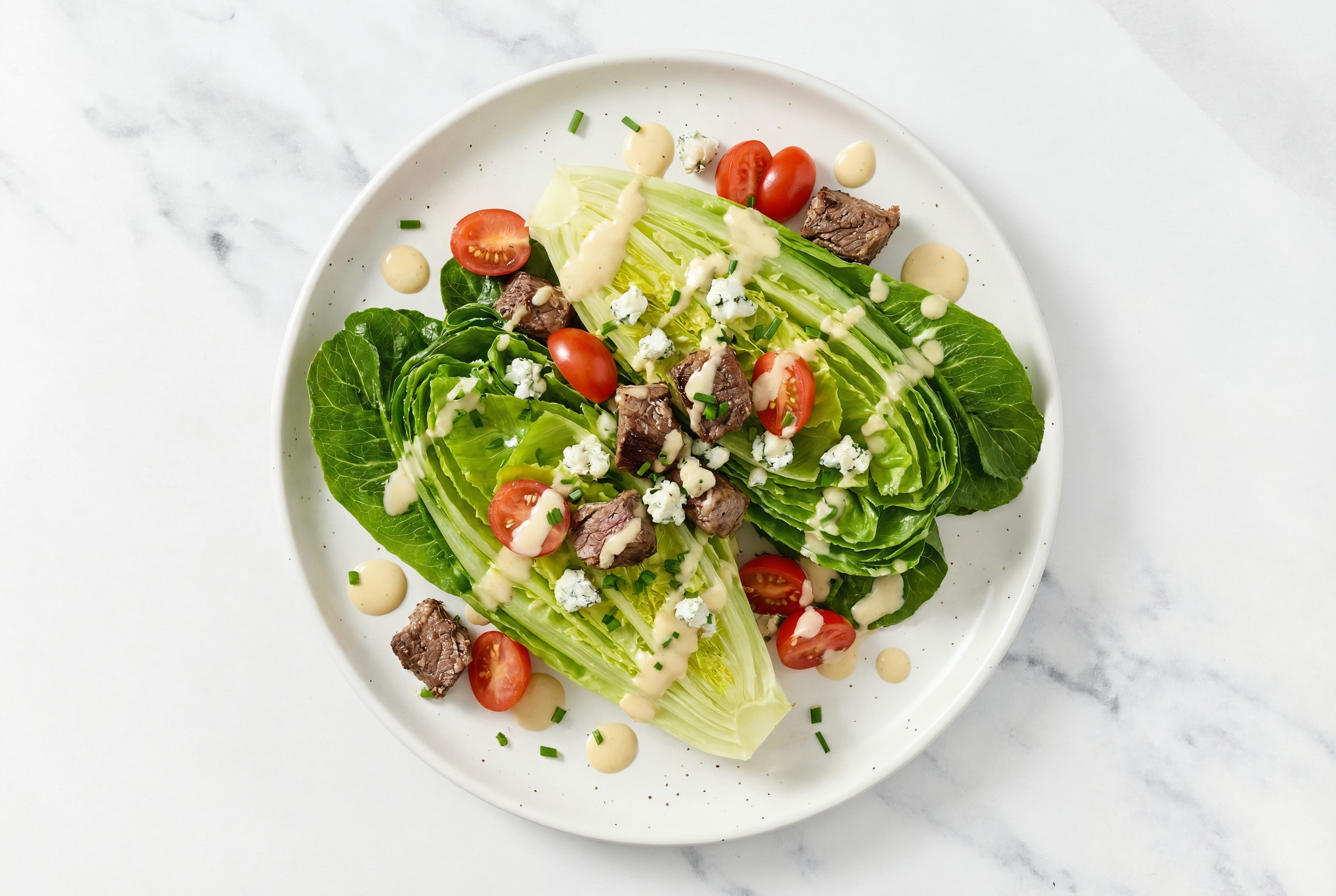 Blue Cheese + Beef Wedge Salad with Miso Caesar Dressing & Drizzle
