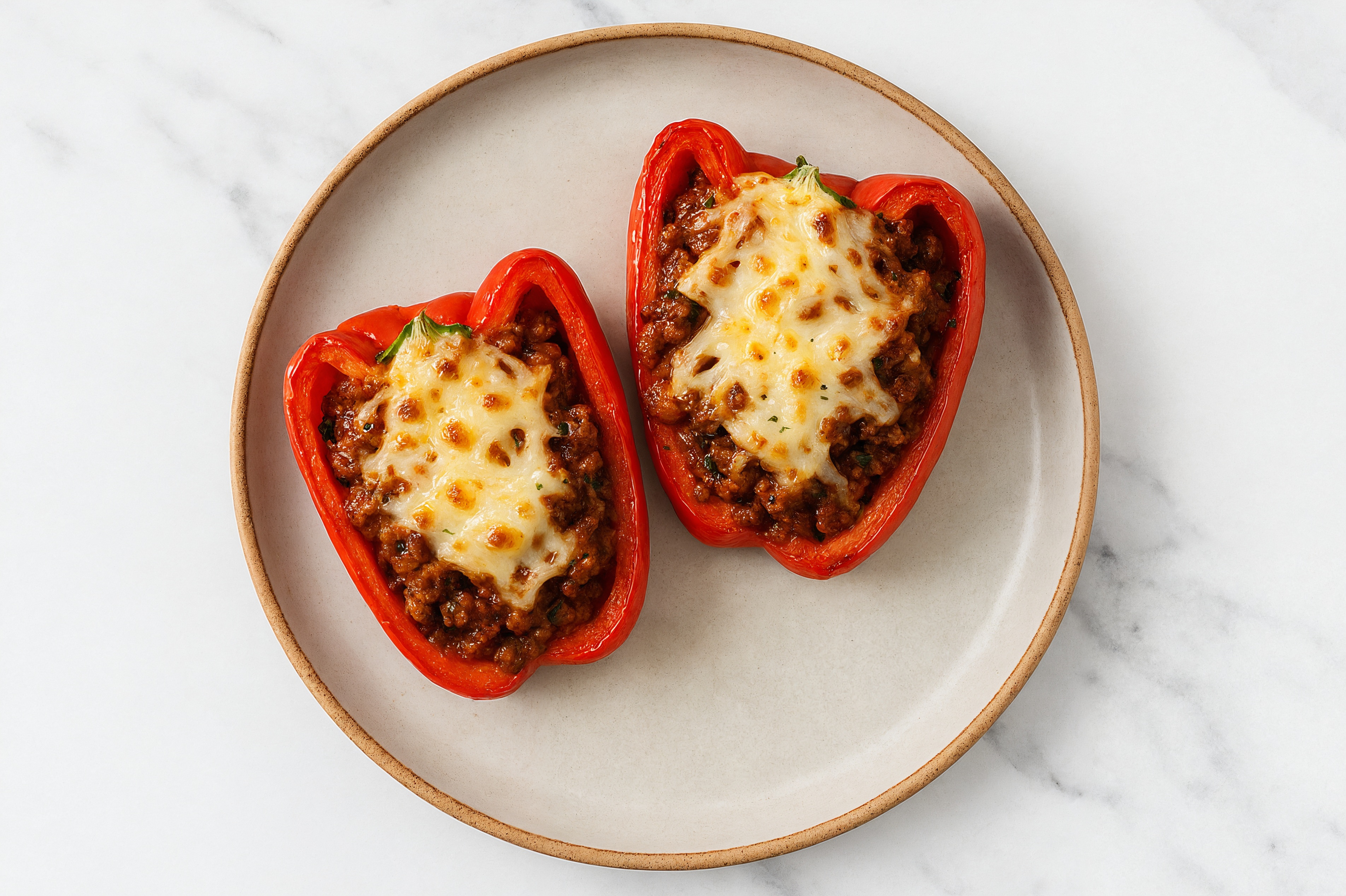 Vegan Pizza Stuffed Organic Peppers with The Beyond Burger