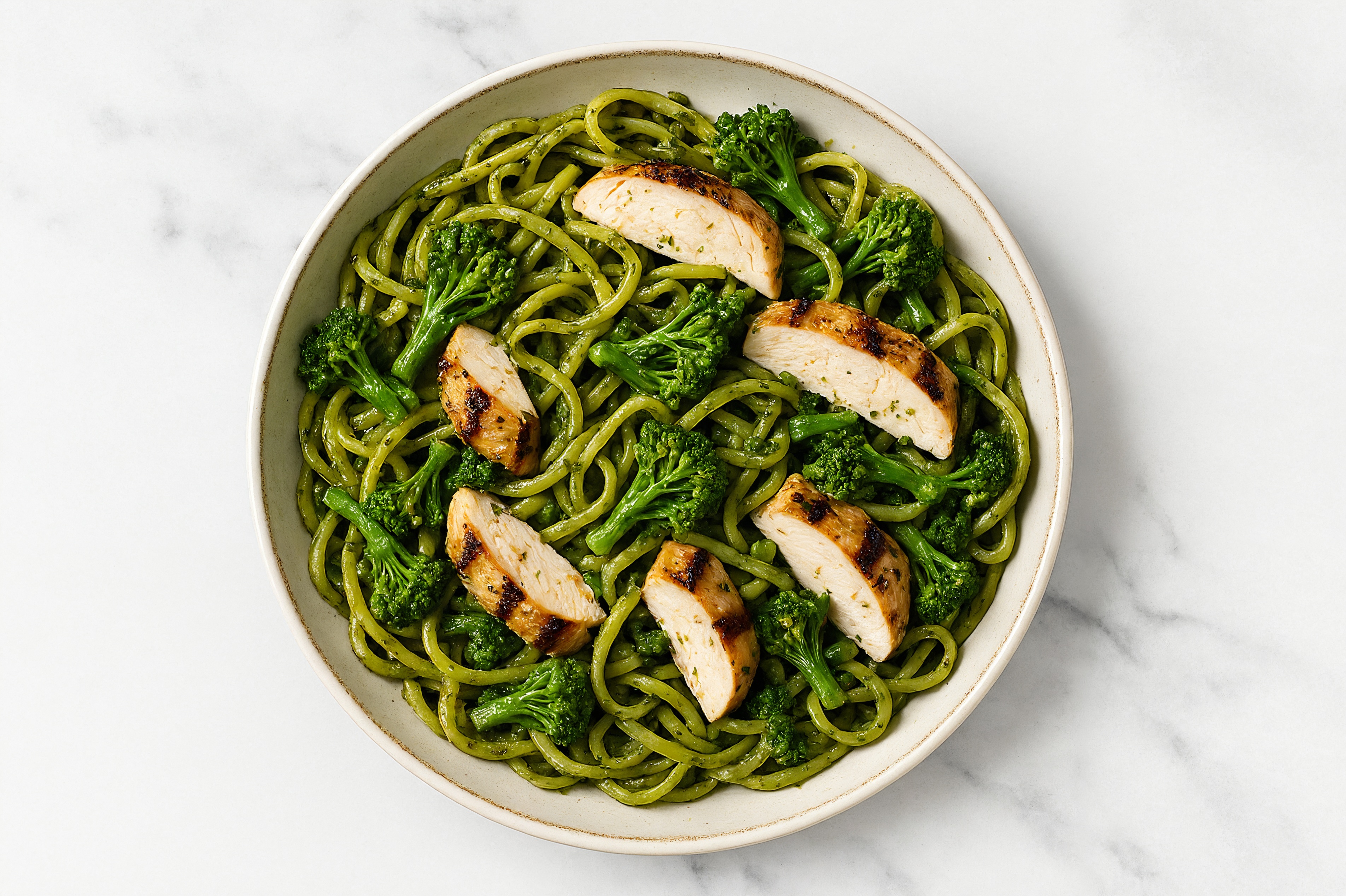 Grilled Mediterranean Chicken Breast Cauliflower Pasta with Kale Pesto