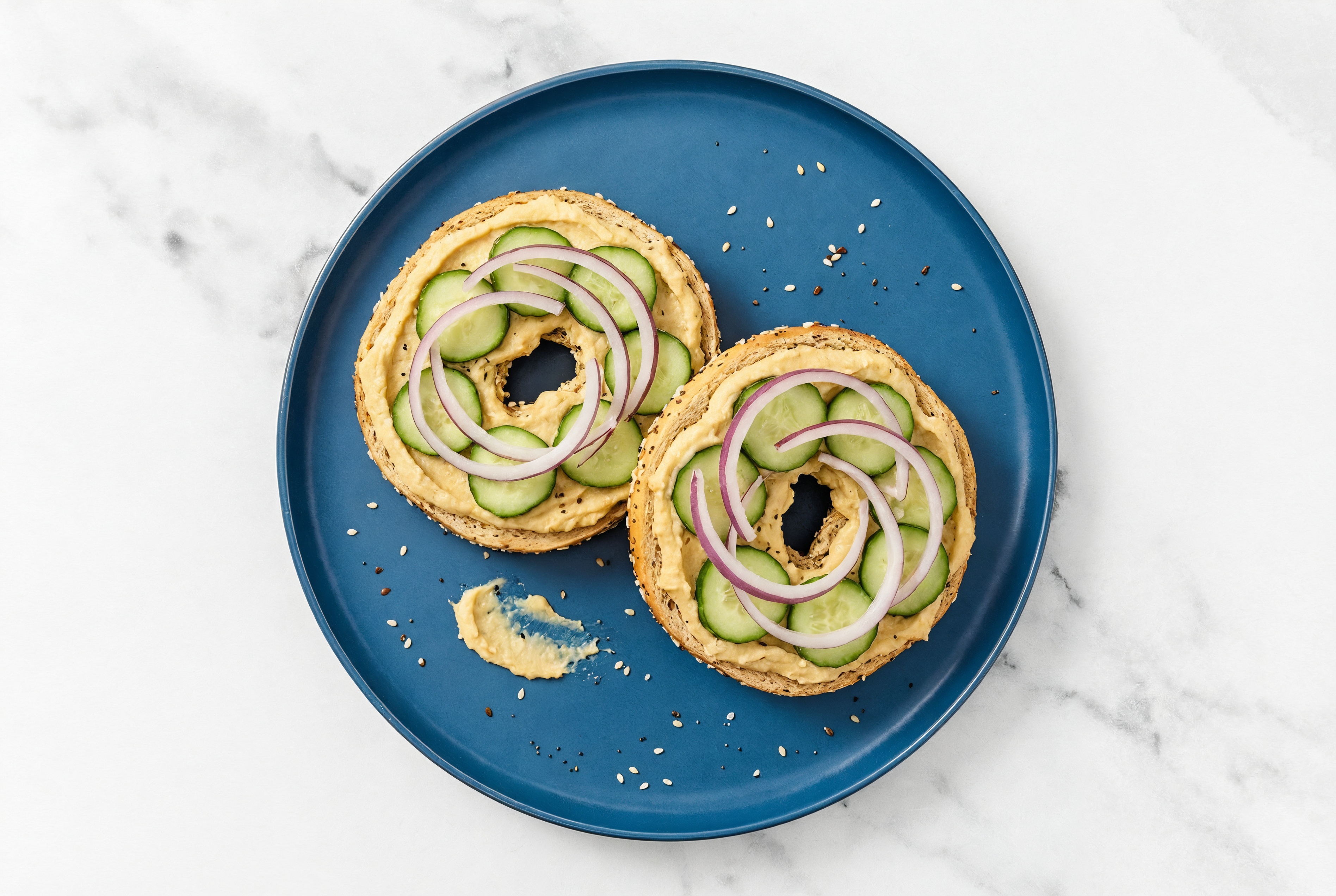Mediterranean French Onion Hummus Bagel