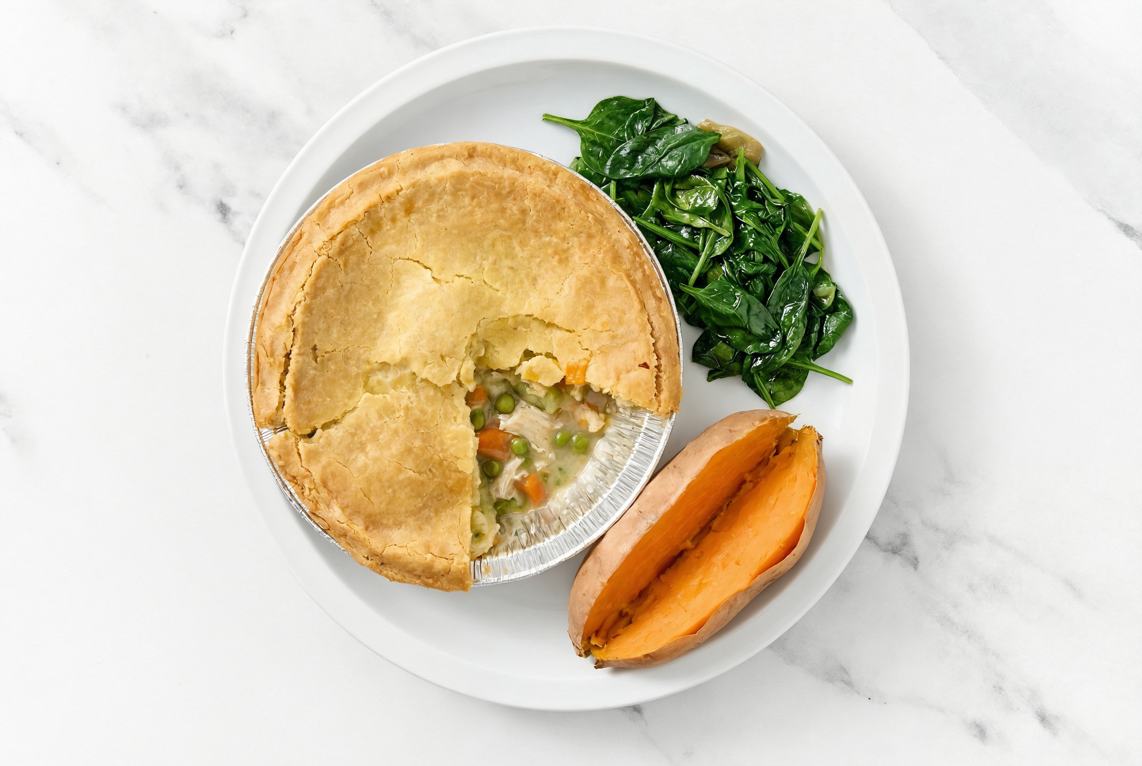 Chicken Pot Pie with Baby Spinach & Sweet Potato
