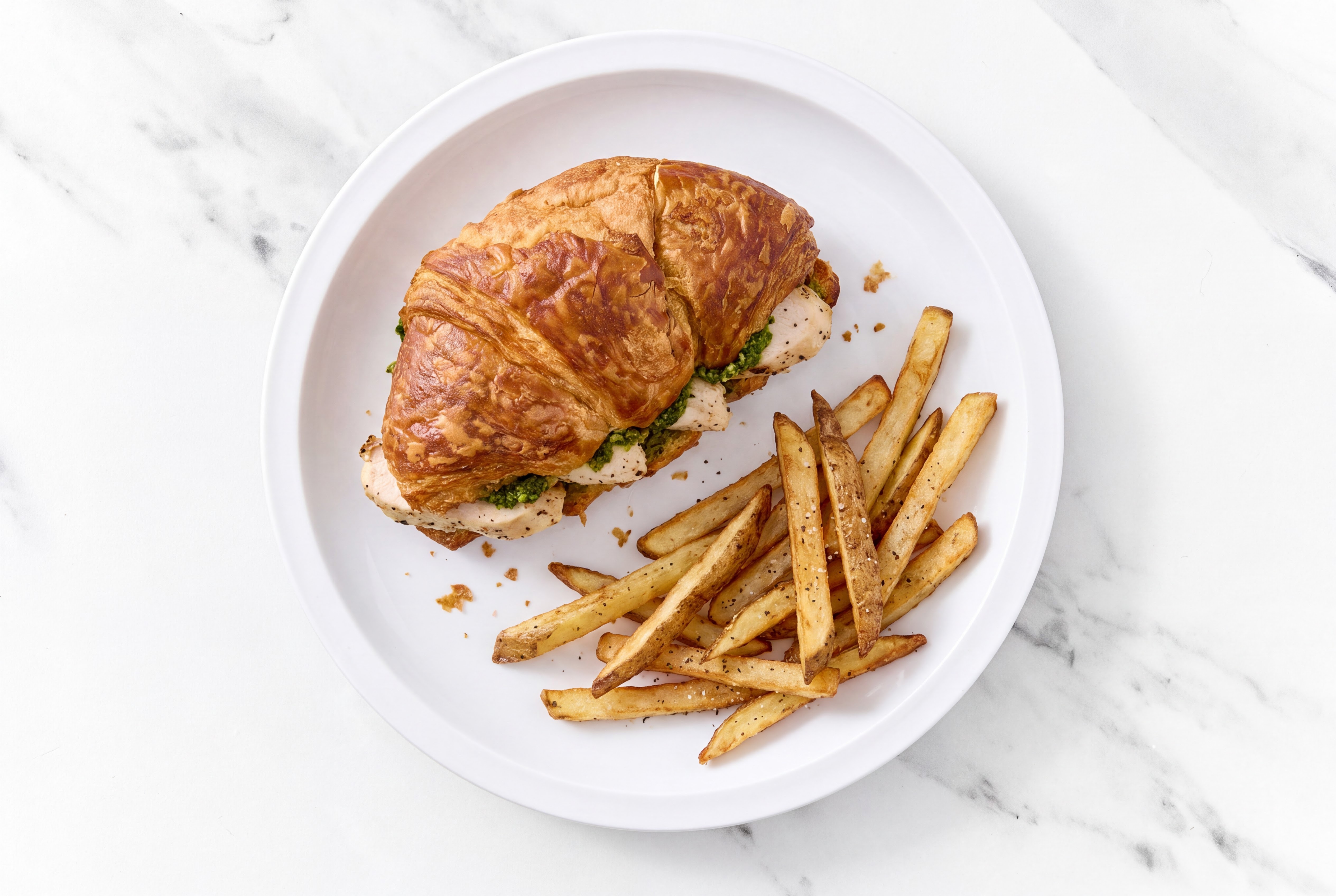 Savory Grilled Kale Pesto Seasoned Chicken Breast Sandwich + Fries